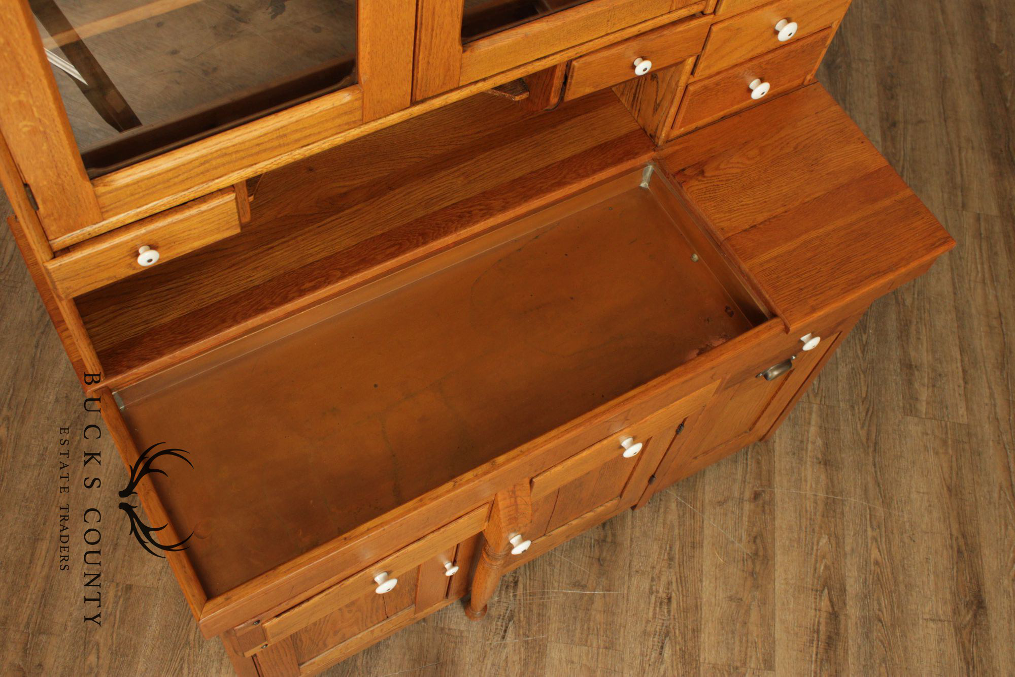 Antique American Hutch With Copper Dry Sink And Pull-Out Cutting Board