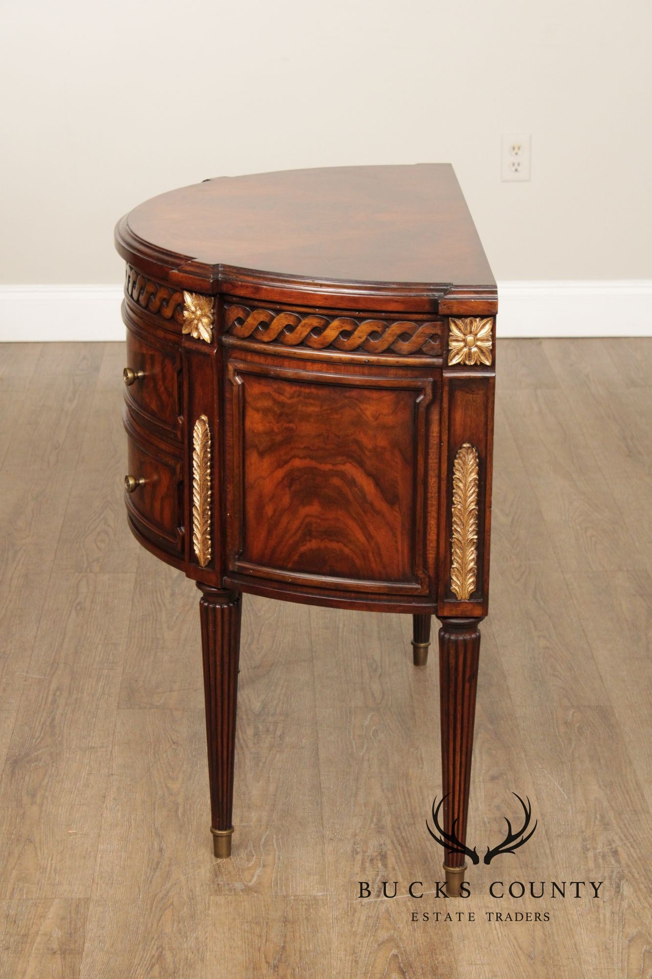 Monarch For Century Louis XVI Style Pair Of Mahogany Demilune Commodes