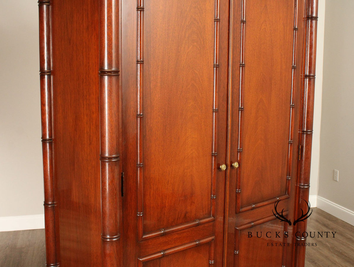 Chinoiserie Style Mahogany Gentleman's Armoire With Faux Bamboo Moldings and Painted Panels