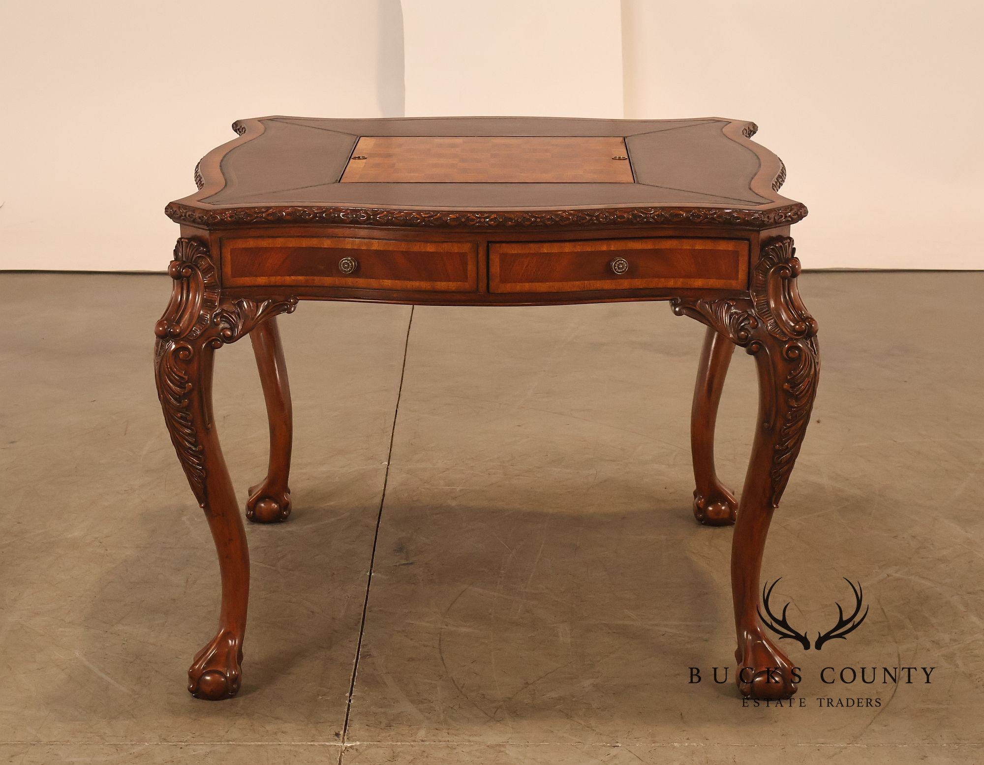 Lloyd Buxton Leather Top Four Drawer Gaming Table With Backgammon And Chess Board