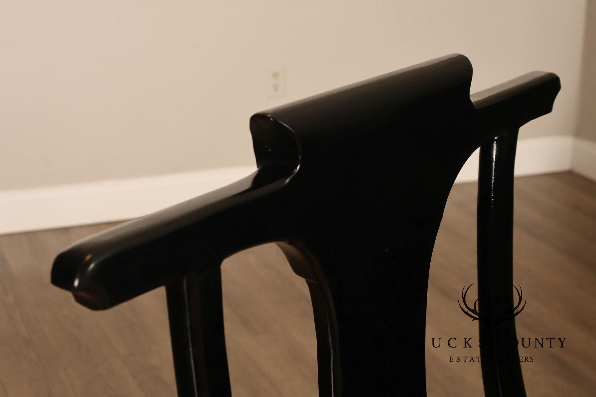 12 Custom Black Lacquered Asian Inspired Dining Chairs