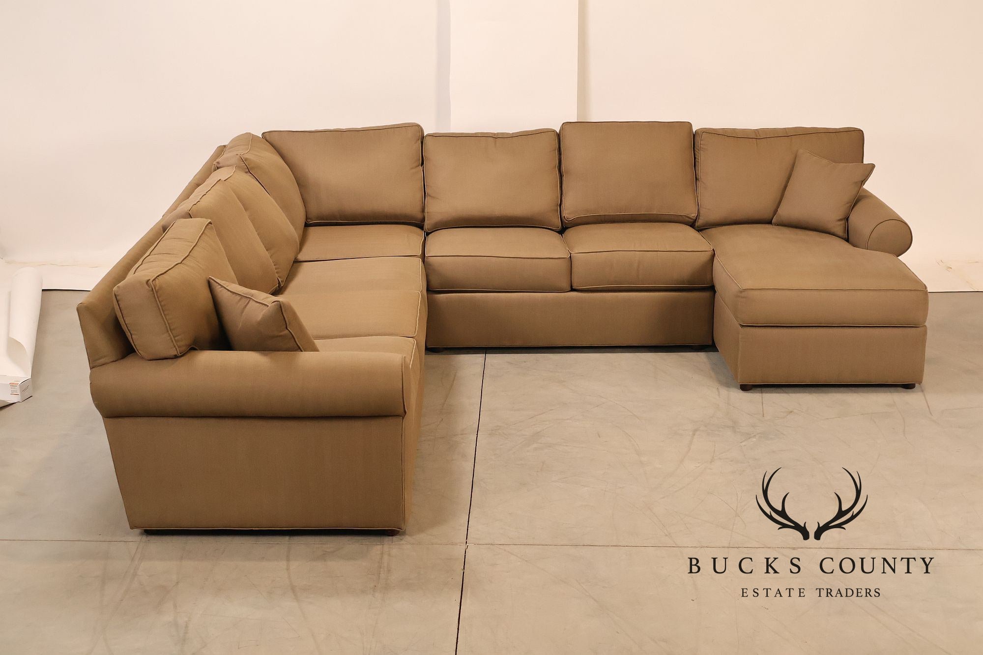 Ethan Allen Upholstered Custom Sectional Sofa With Chaise