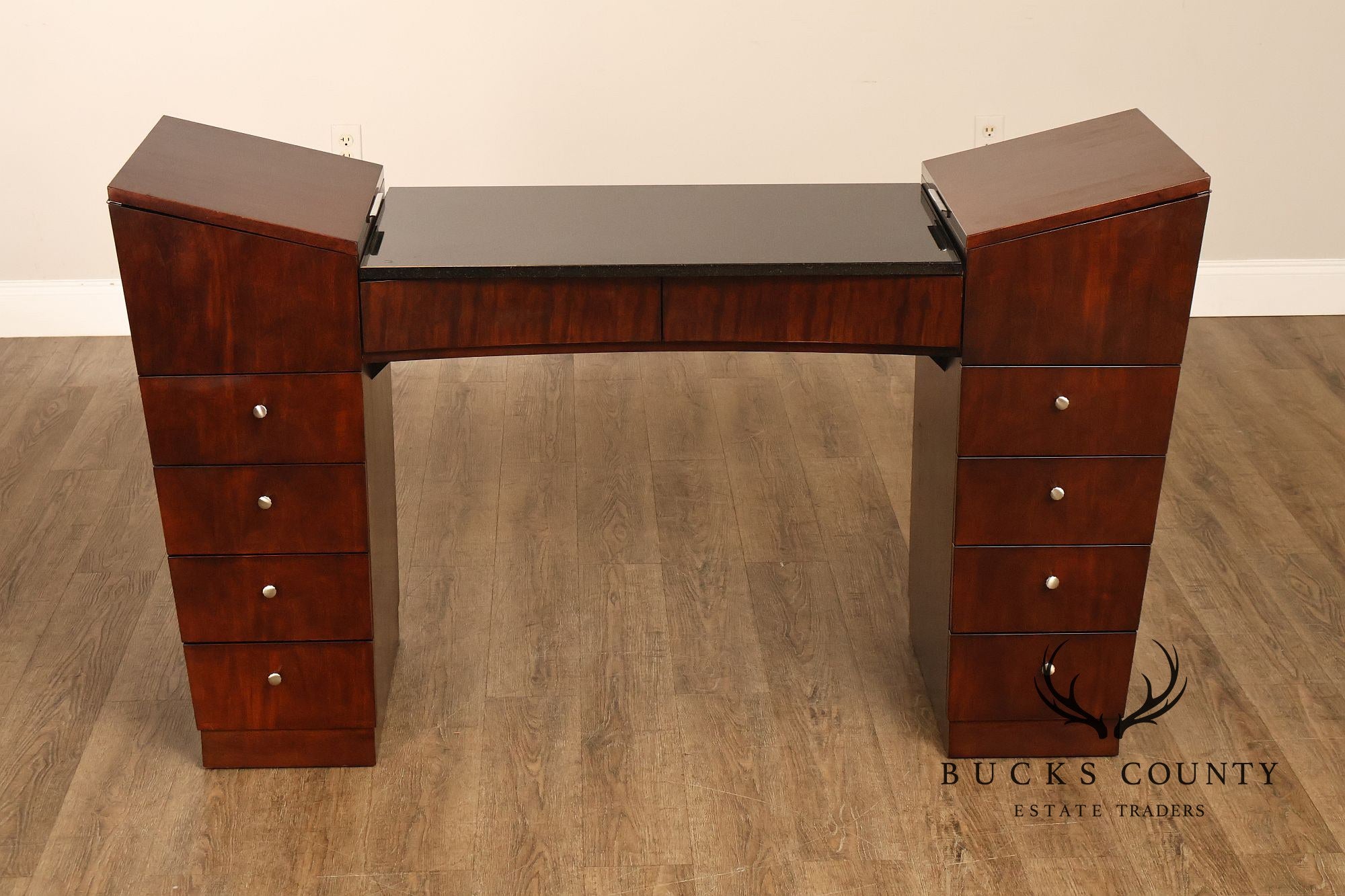 Hickory White Mahogany Art Deco Style Vanity Desk With Mirror