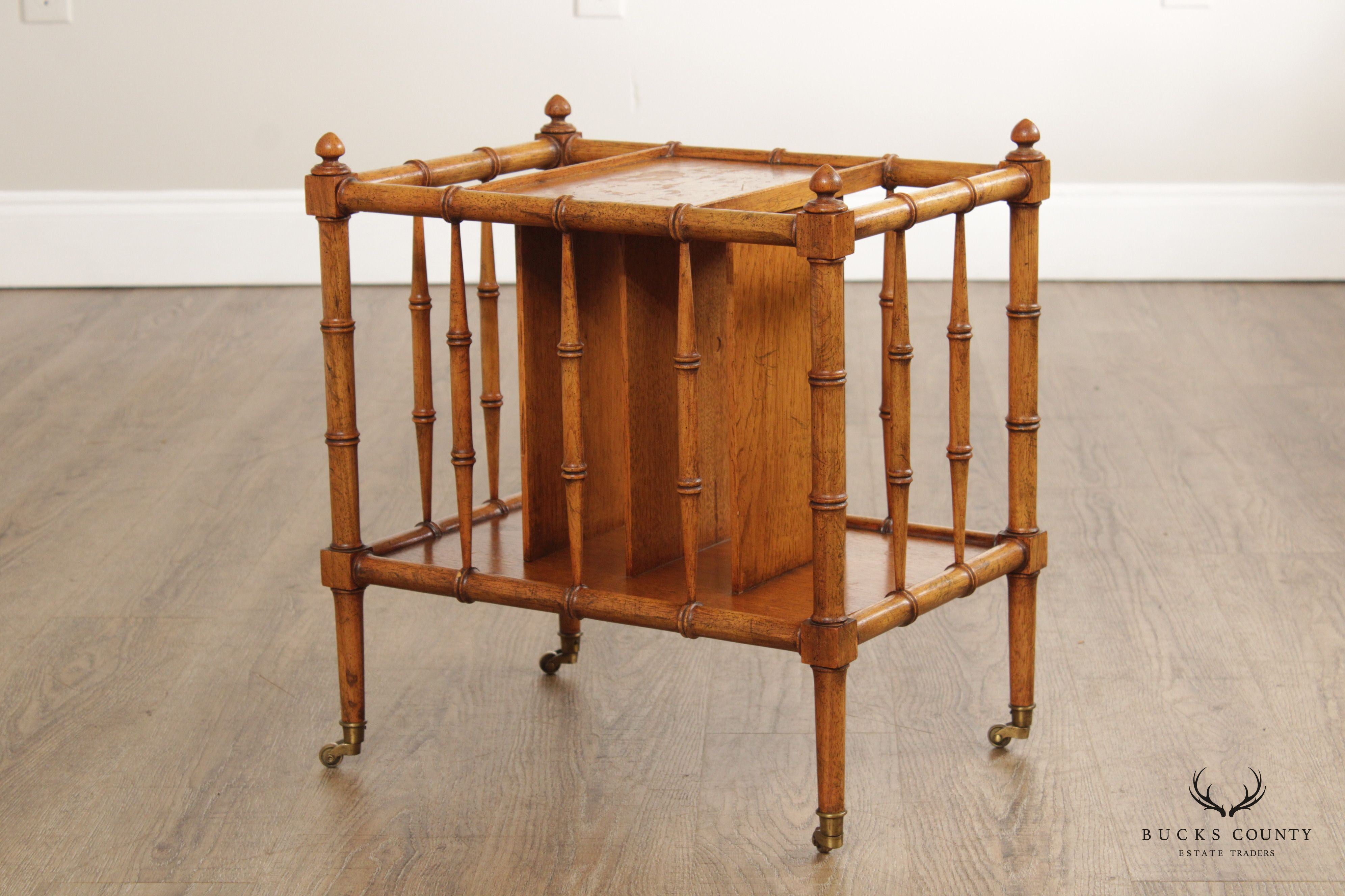 Vintage Walnut Faux Bamboo Canterbury Magazine Rack