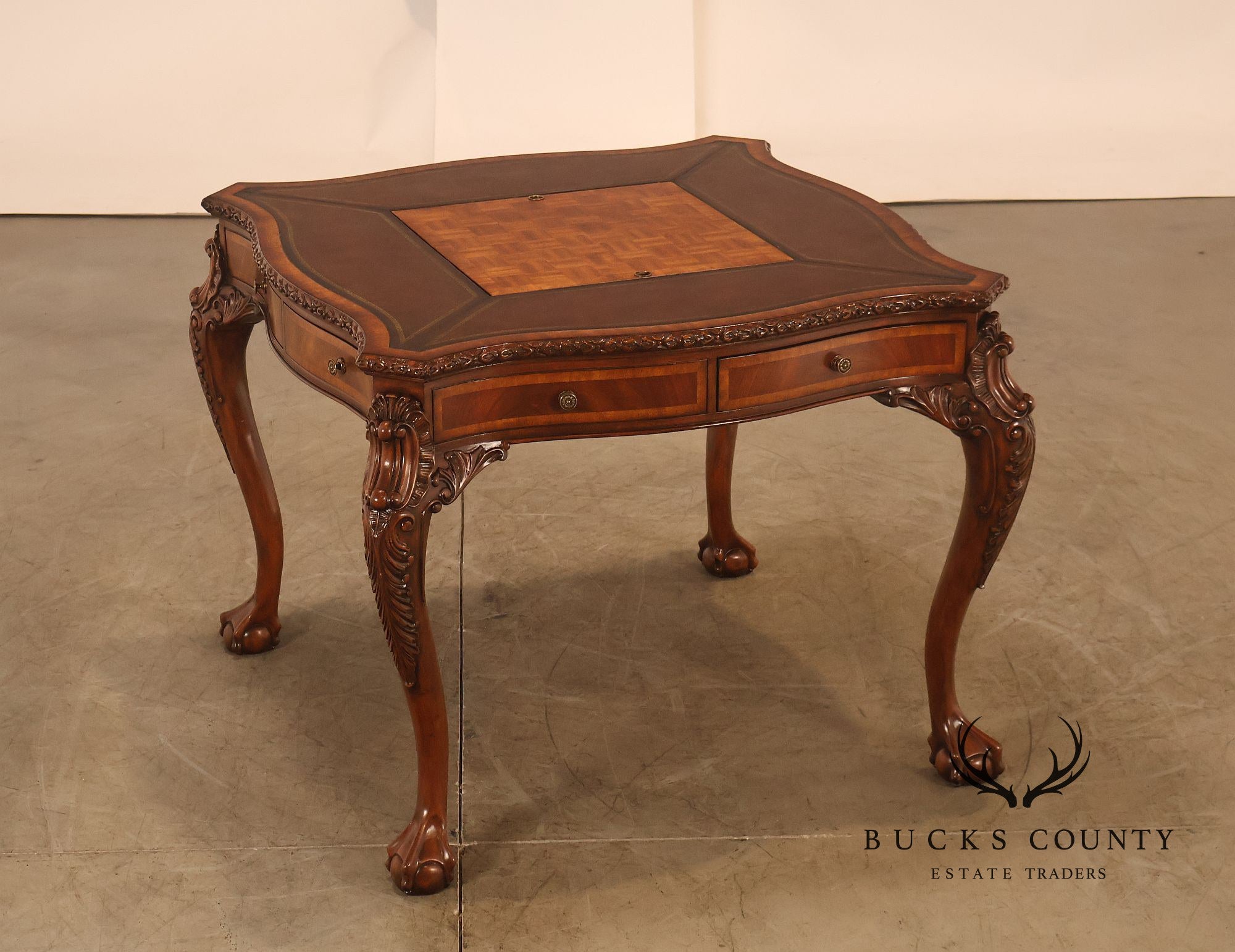 Lloyd Buxton Leather Top Four Drawer Gaming Table With Backgammon And Chess Board