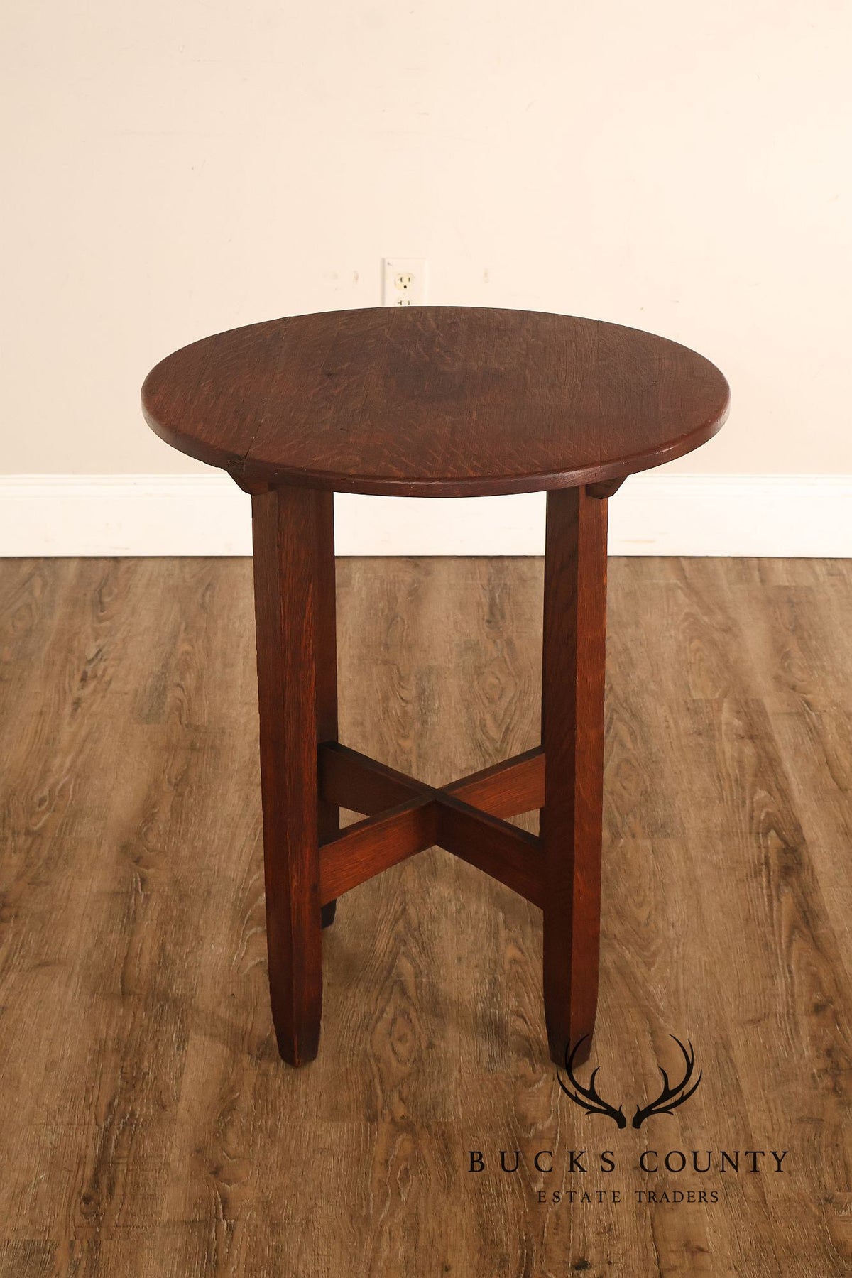Antique Limbert Arts And Crafts Oak Round Lamp Table