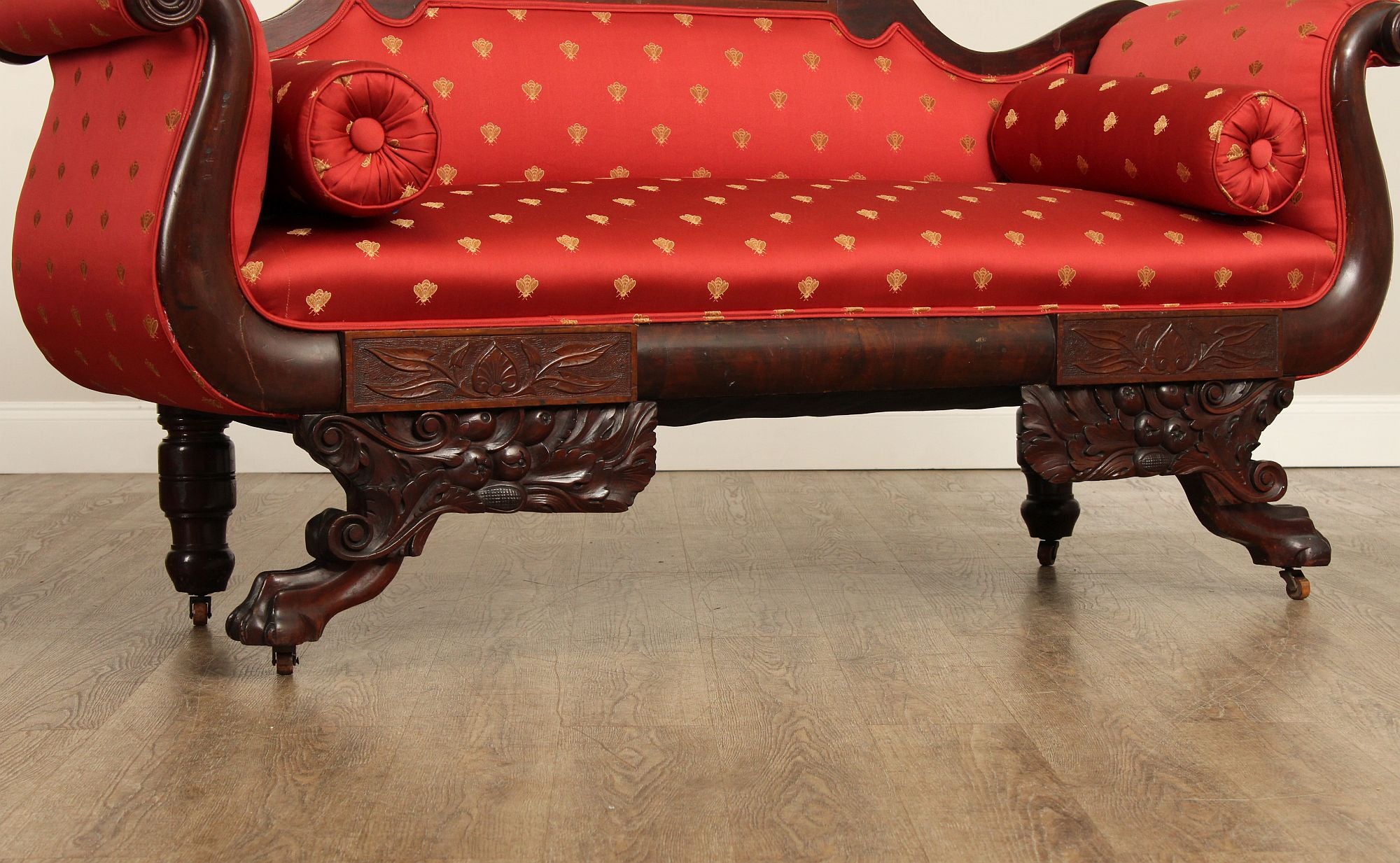 Antique American Classical Empire Carved Mahogany Sofa