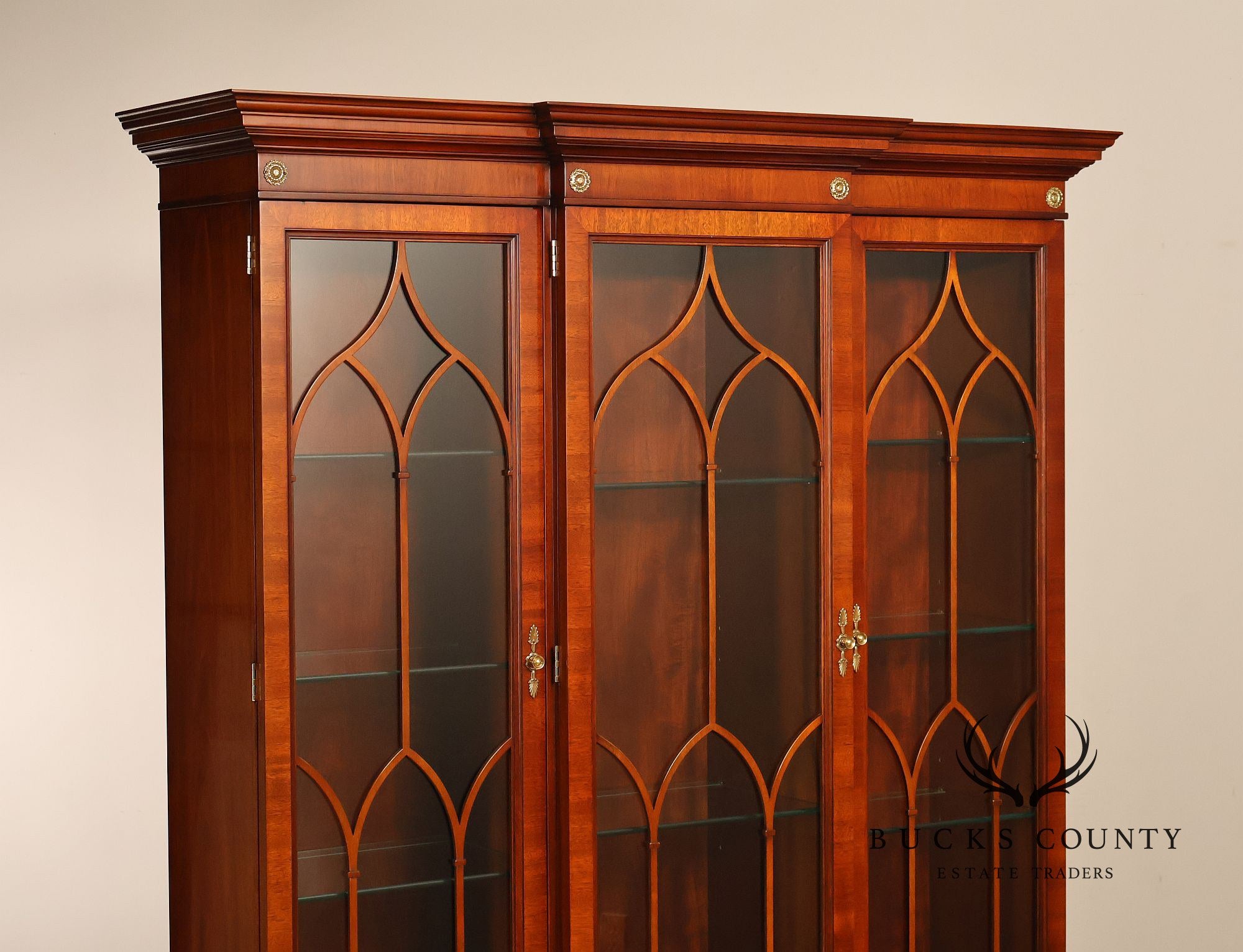 Kindel Neoclassical Style Mahogany Breakfront China Cabinet