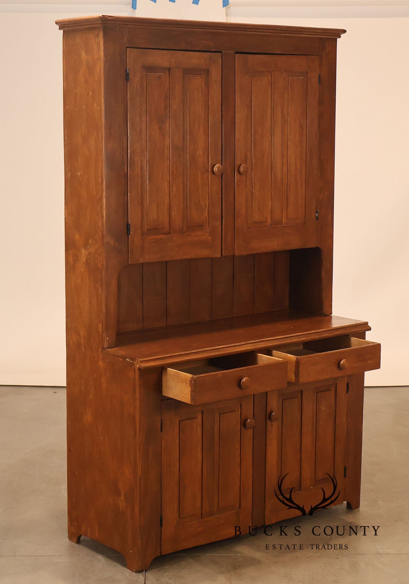 Antique American Primitive Pine Step Back Cupboard