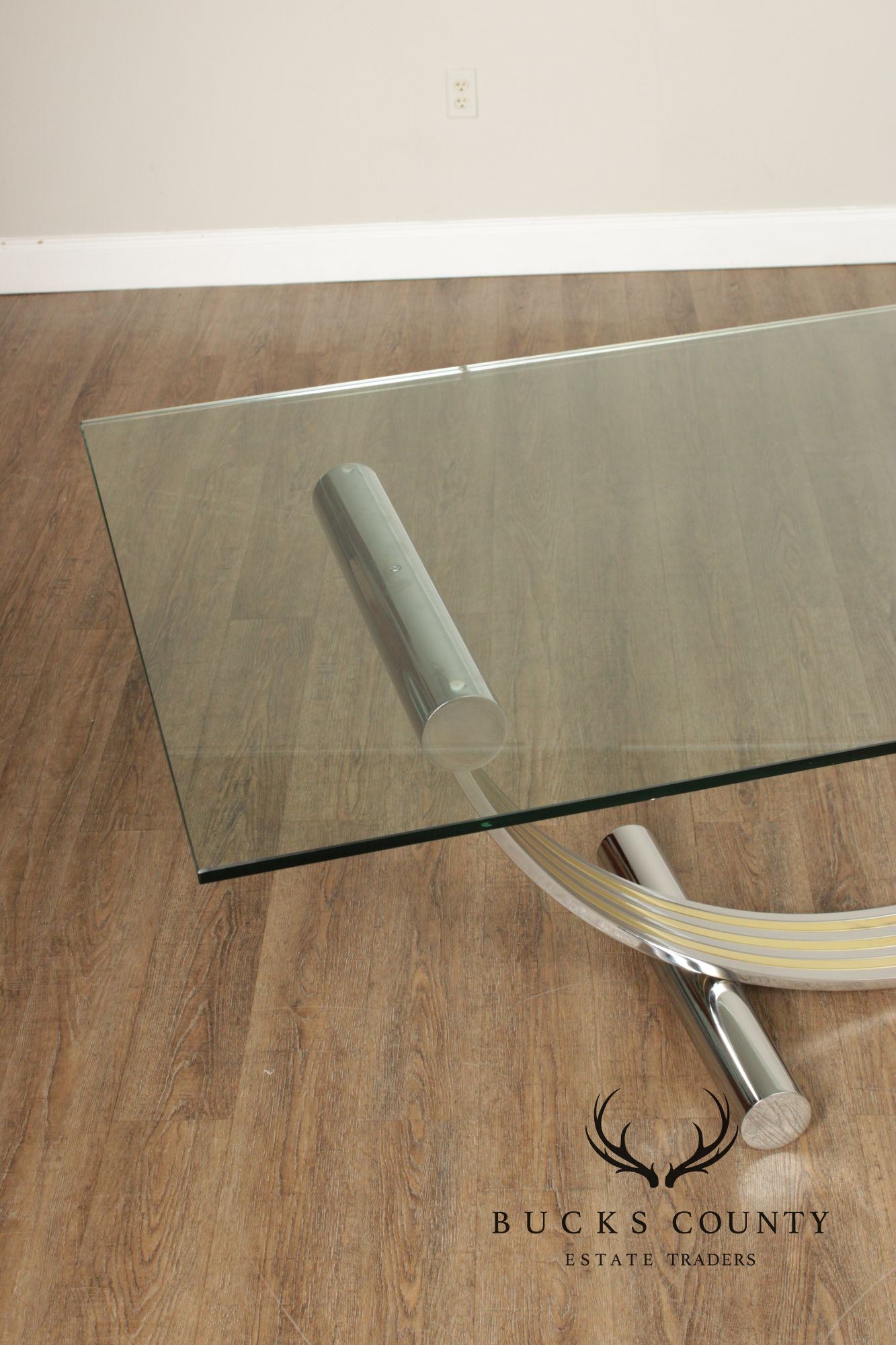 Italian Modern Glass Top Chrome Dining Table Renato Zevi