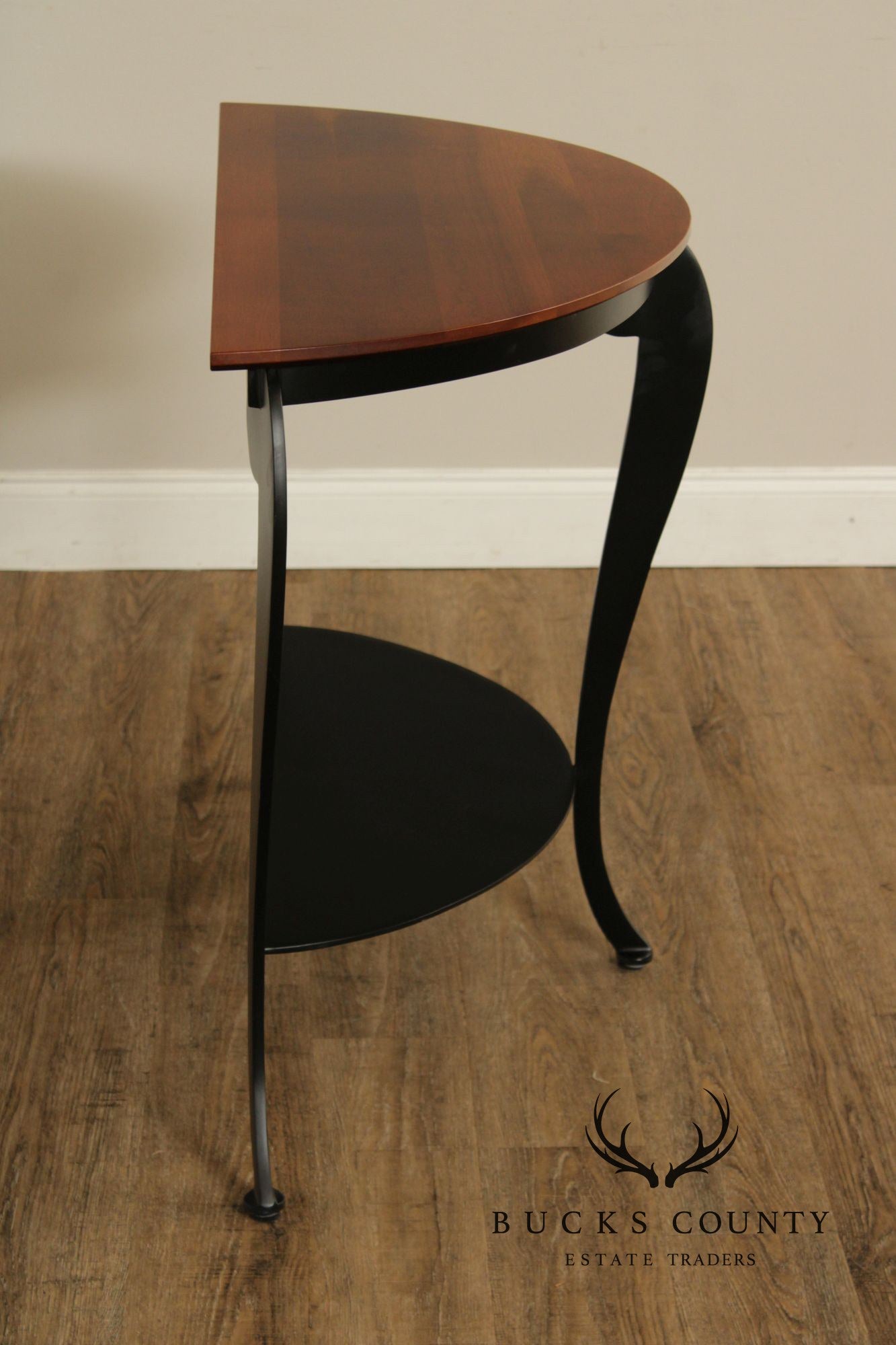 Ethan Allen Cherry Demilune Console Table With Metal Base