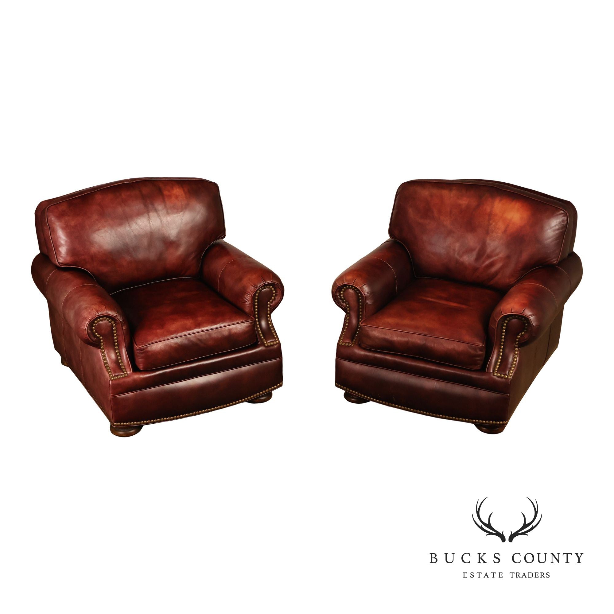 Hancock & Moore Pair of Red Leather 'Clivedon' Armchairs