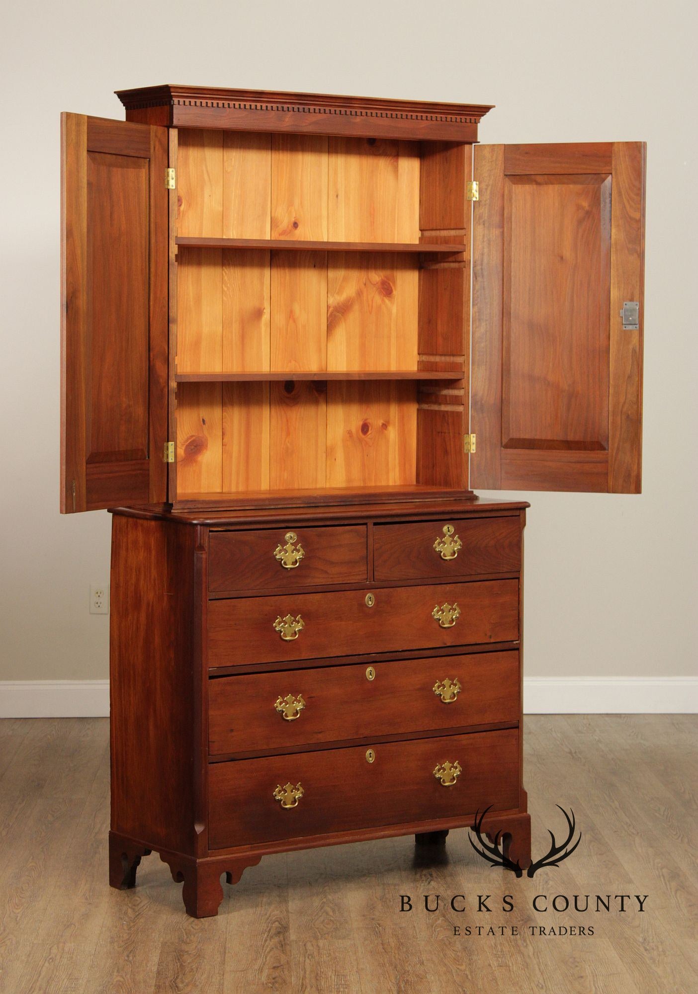 Antique American Walnut Chest With Blind Door Bookcase Top