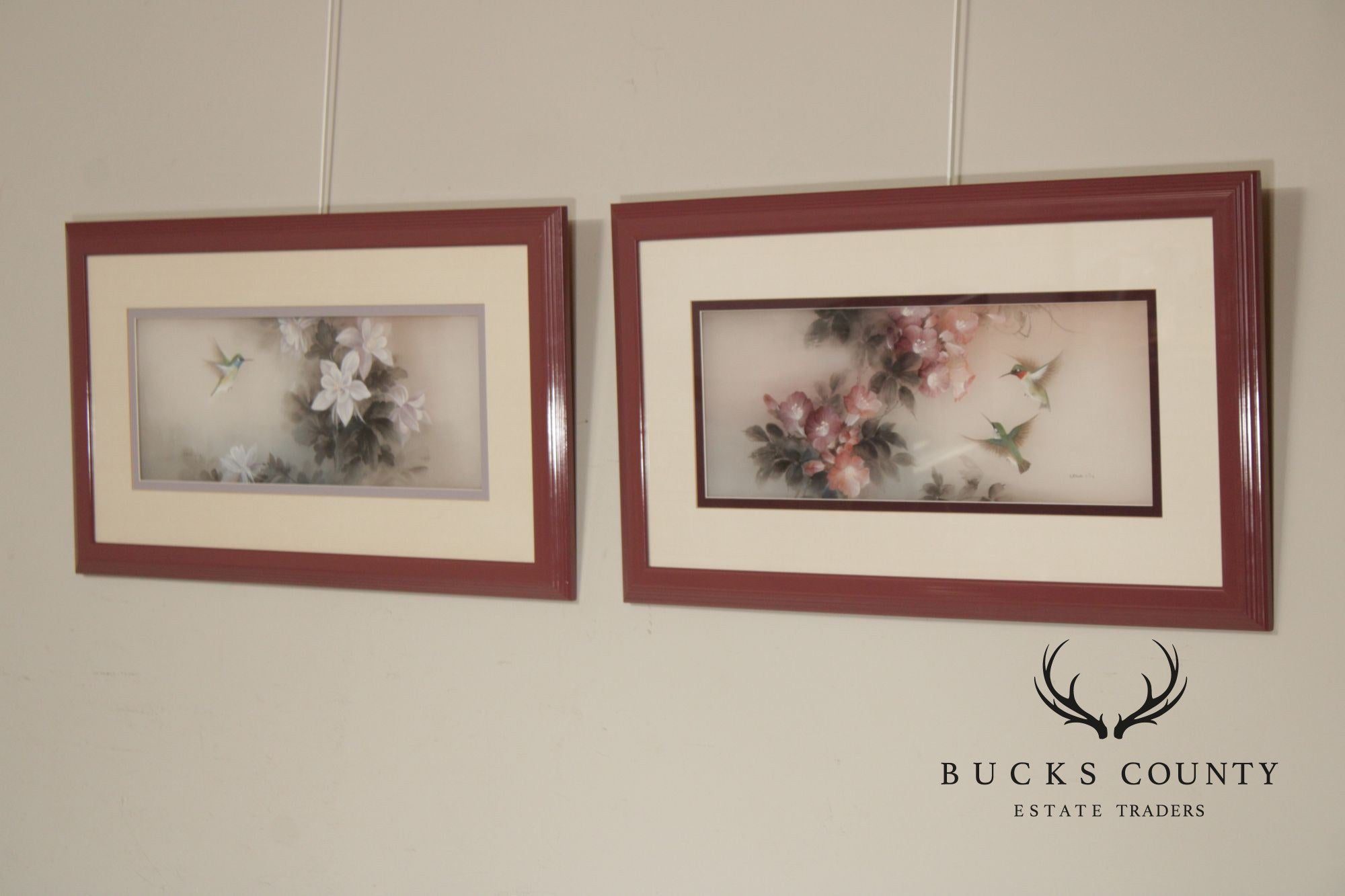 Lena Liu Chinese Pair of Bird and Flower Paintings on Silk