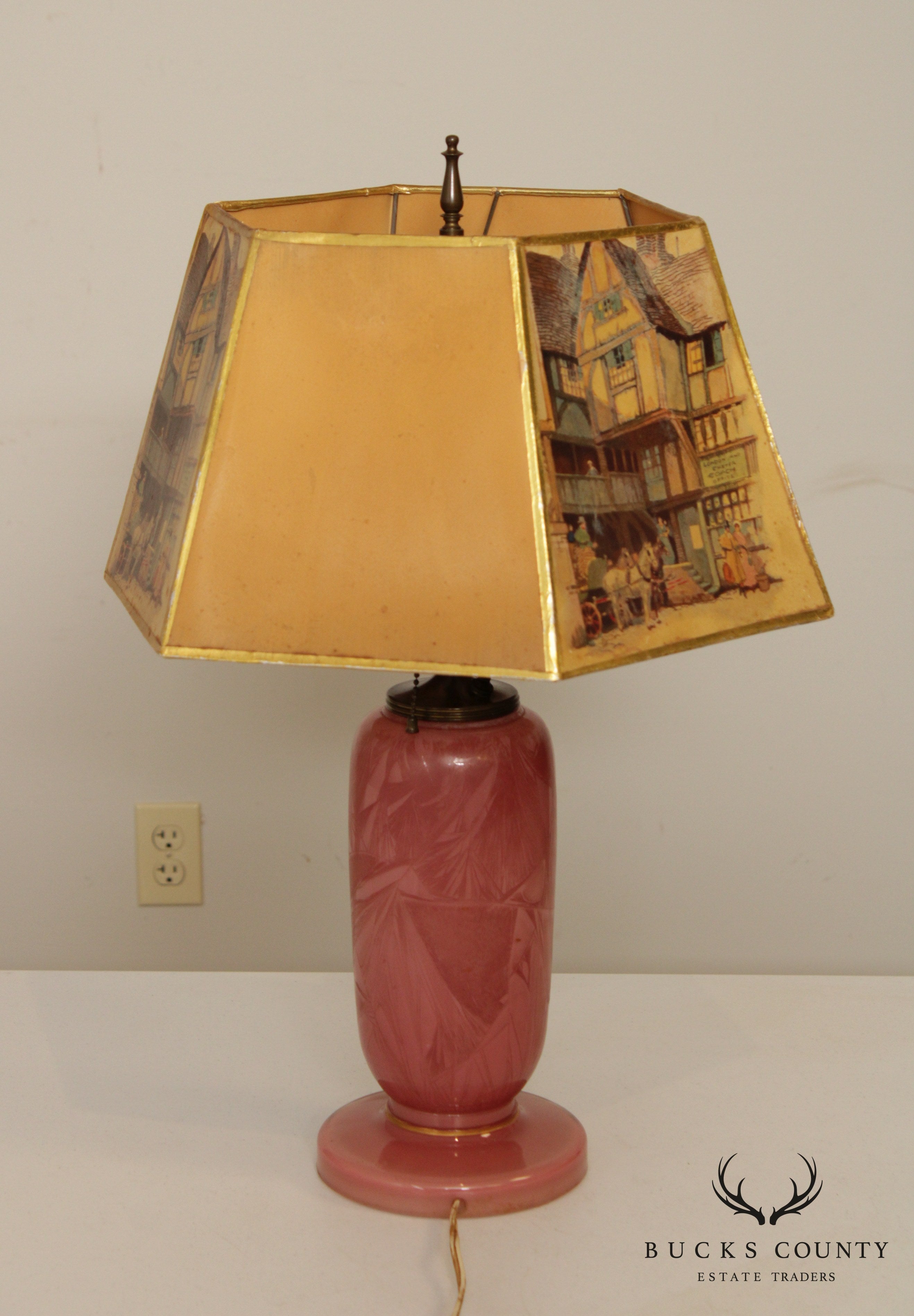 Vintage Art Glass Lamp with English Clyde Cole Shade