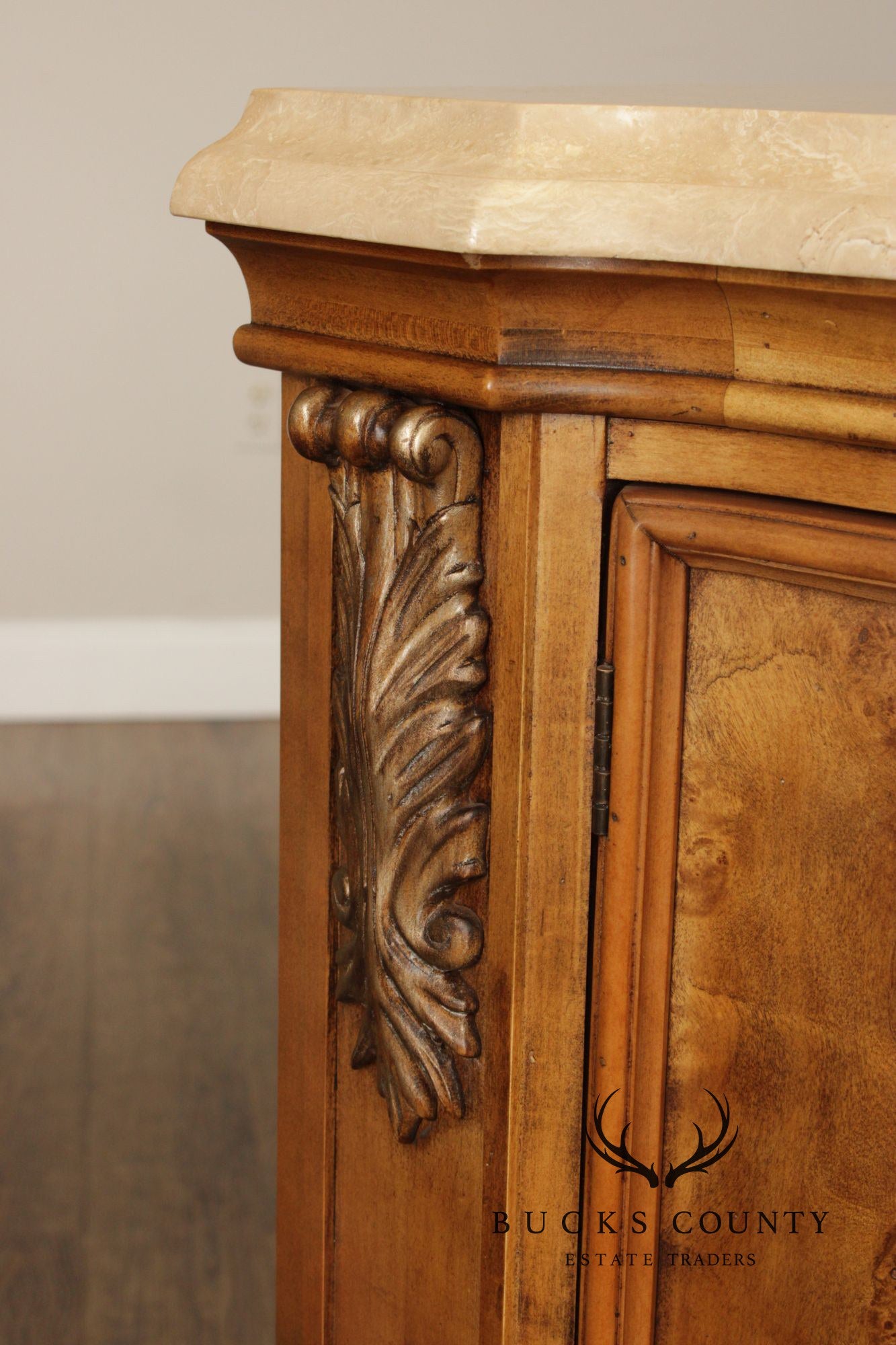 Henredon Burl Wood Marble Top Sideboard Buffet Cabinet