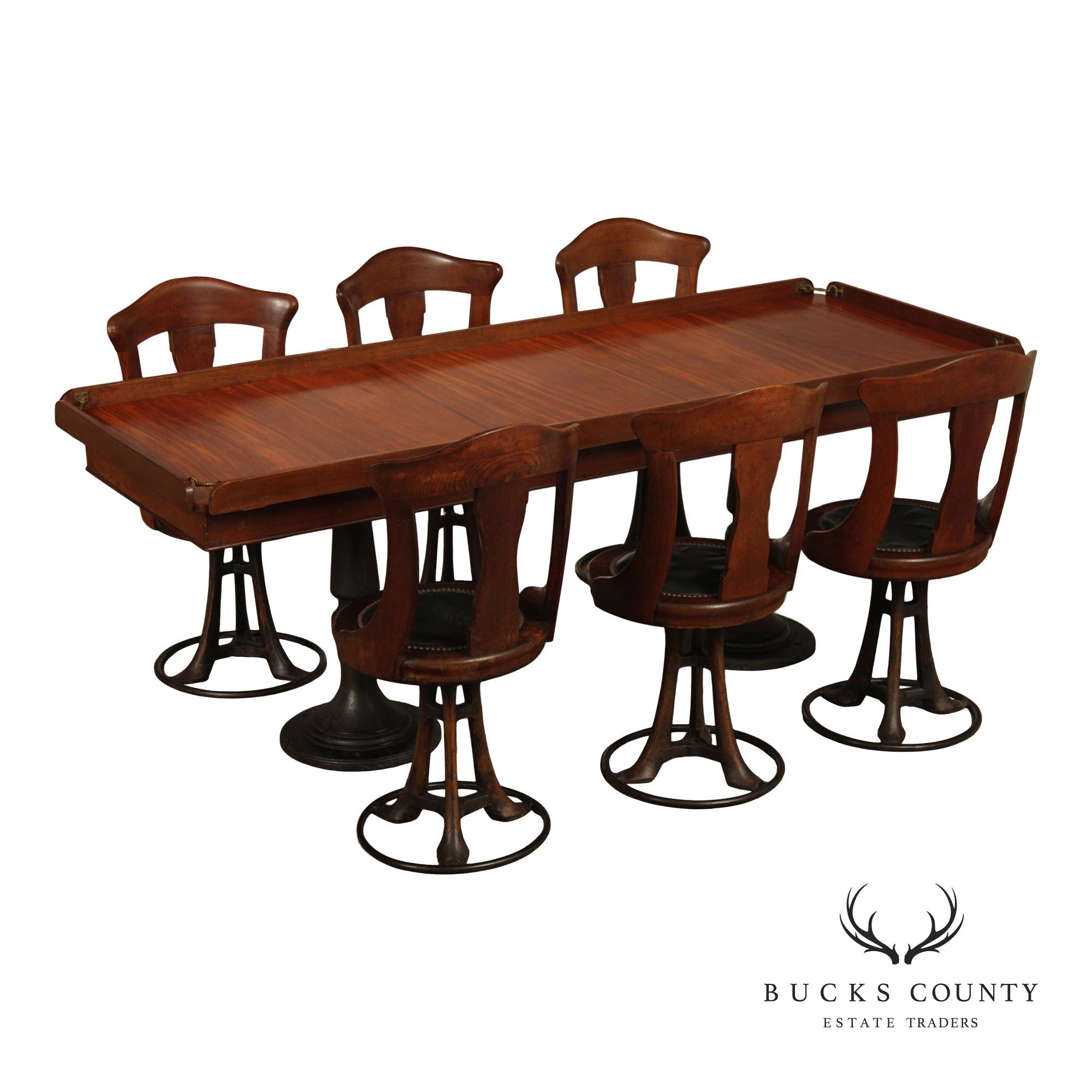 Antique Ship’s Table With Set Of Six Ship Chairs