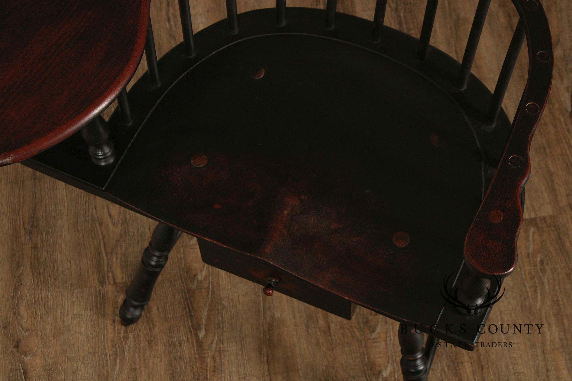 Quality Antique Reproduction Black Painted Writing Arm Windsor Chair