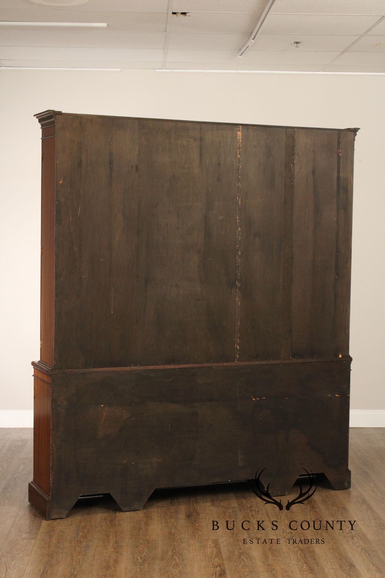 Regency Style Mahogany Breakfront Bookcase Cabinet