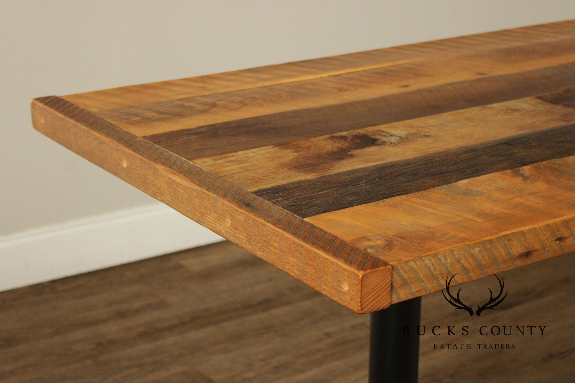 Industrial Style Reclaimed Wood Top Iron Base Dining Table