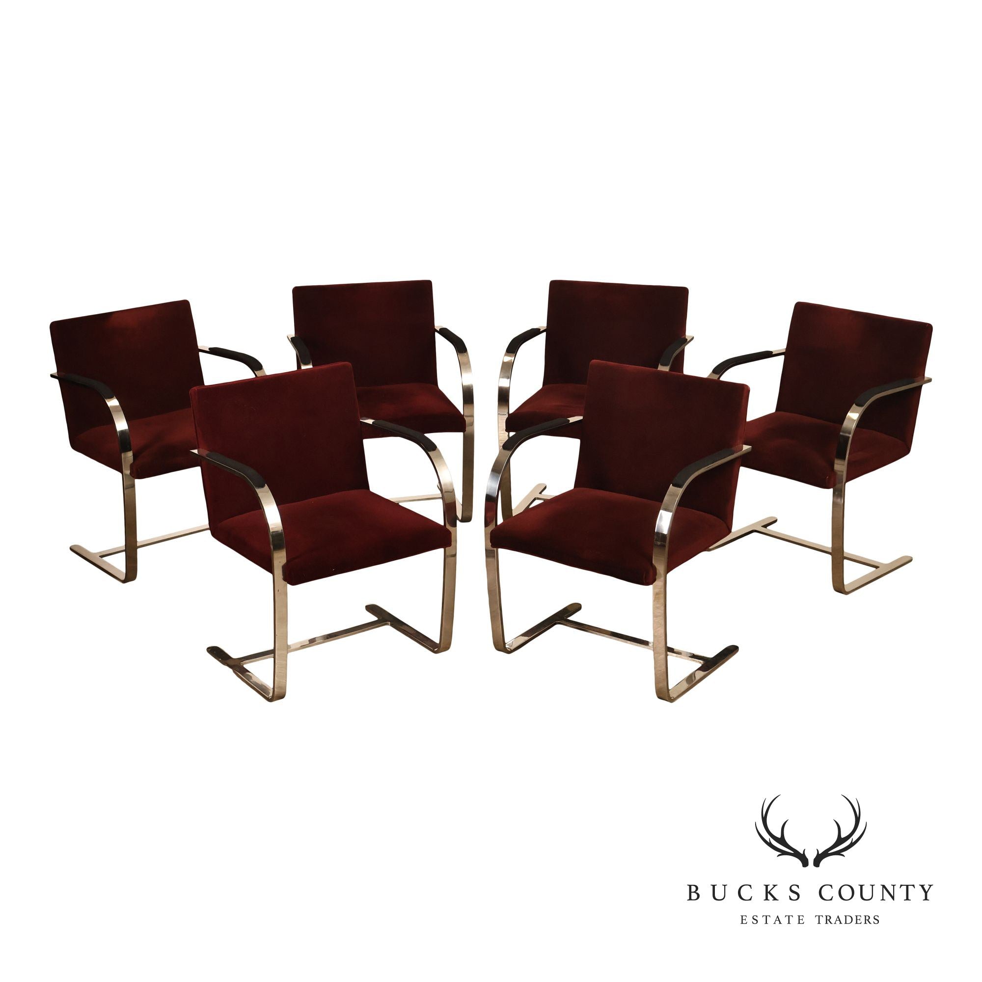 Knoll BRNO By Mies Van Der Rohe Mid Century Modern Set of Six Flat Bar Chrome Dining Chairs