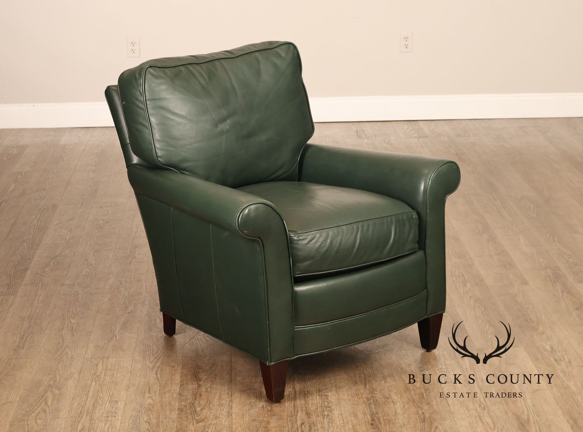 Hancock & Moore Green Leather Recliner Club Chair