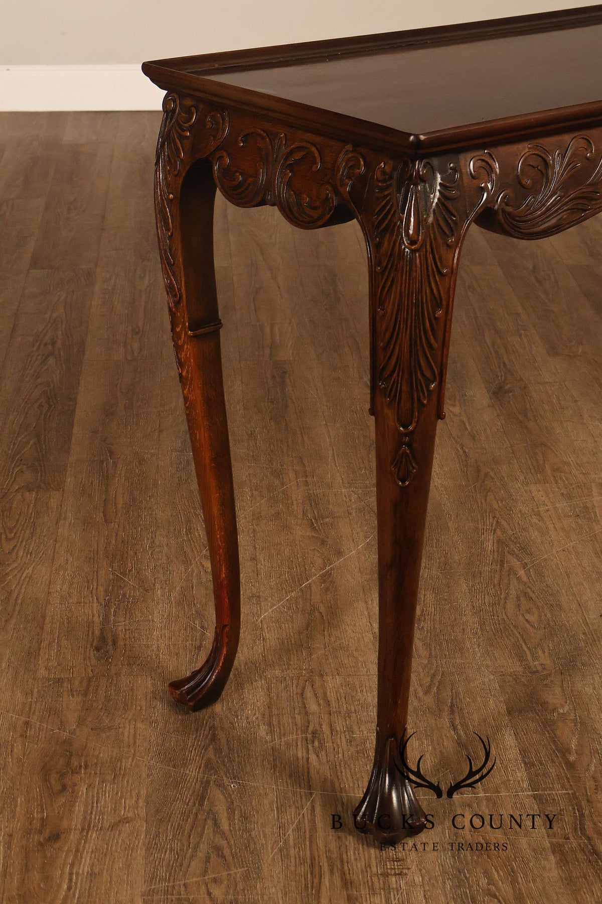 Narrow Irish Georgian Style Carved Mahogany Console Table