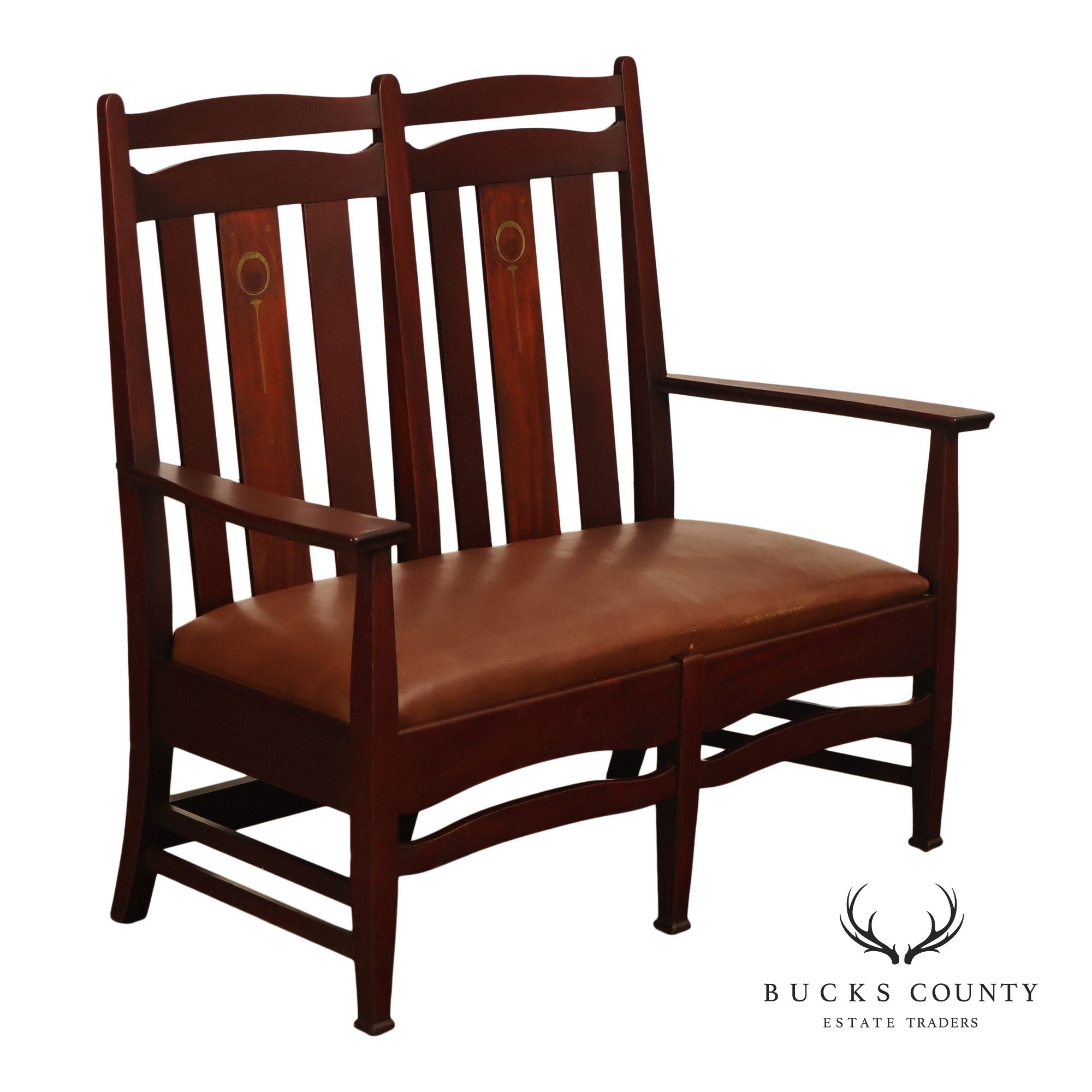 Stickley Brothers Rare Antique Inlaid Mahogany Settee