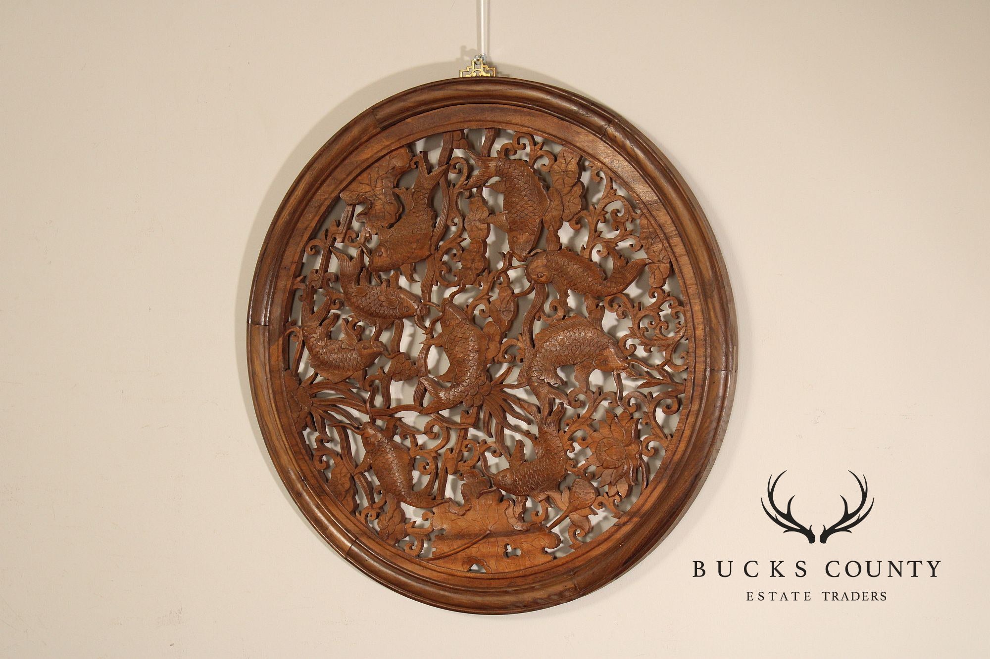 Asian Carved Wood Koi Fish Wall Decor