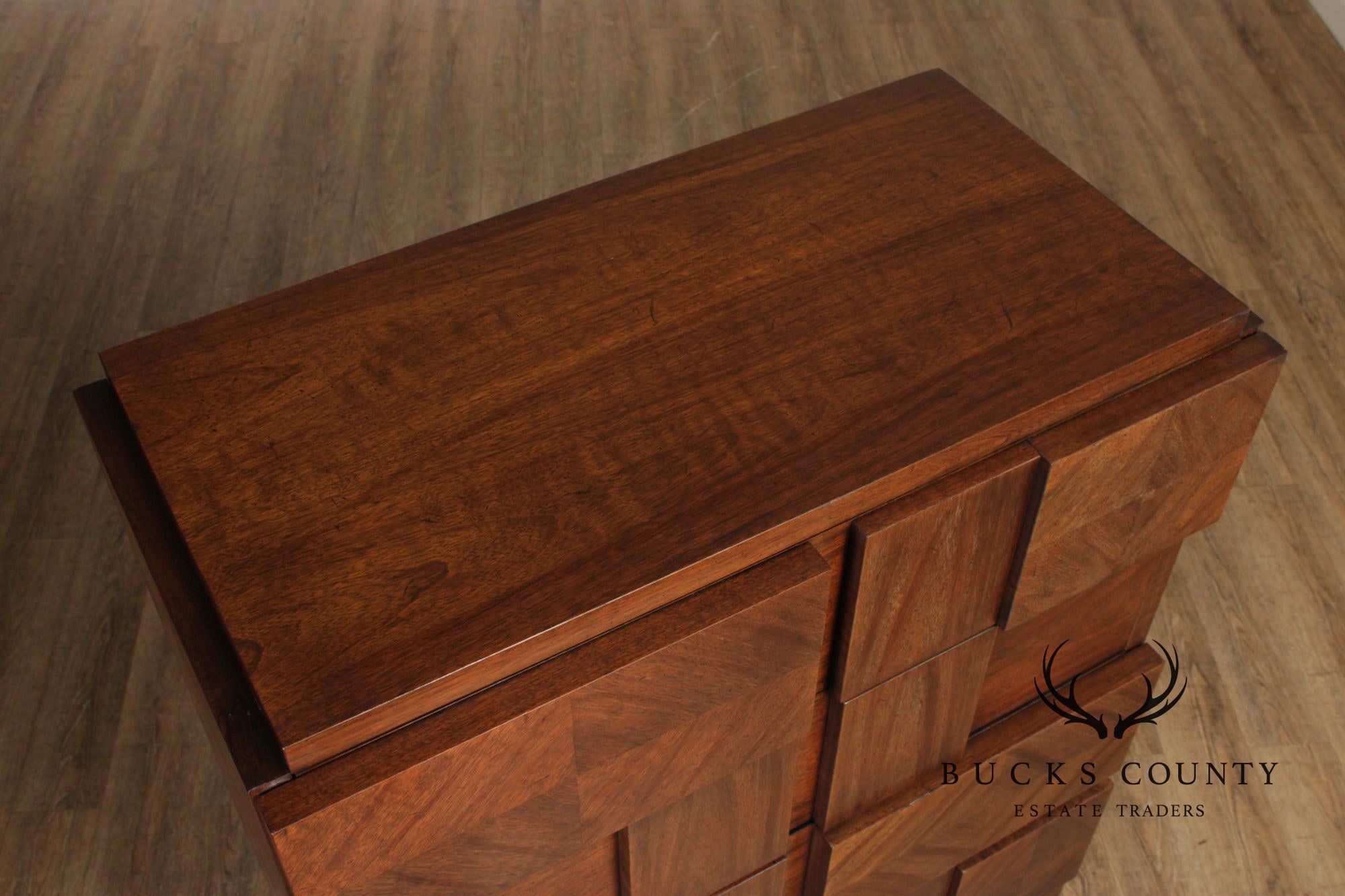 Lane Brutalist Mid Century Walnut High Chest