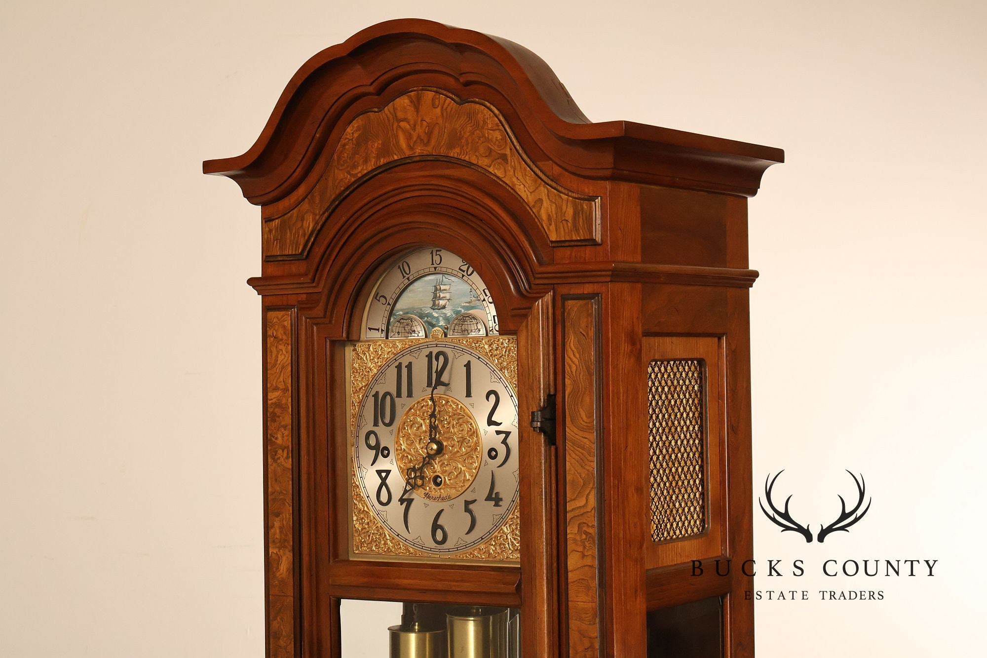 Herschede Burl Wood Five Tube Grandfather Clock