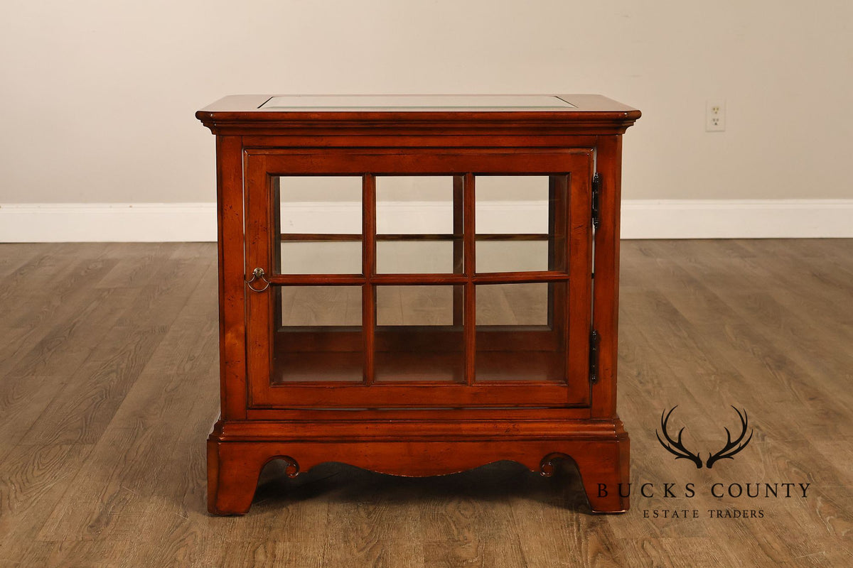 Traditional Cherry Finish Glass Display End Table