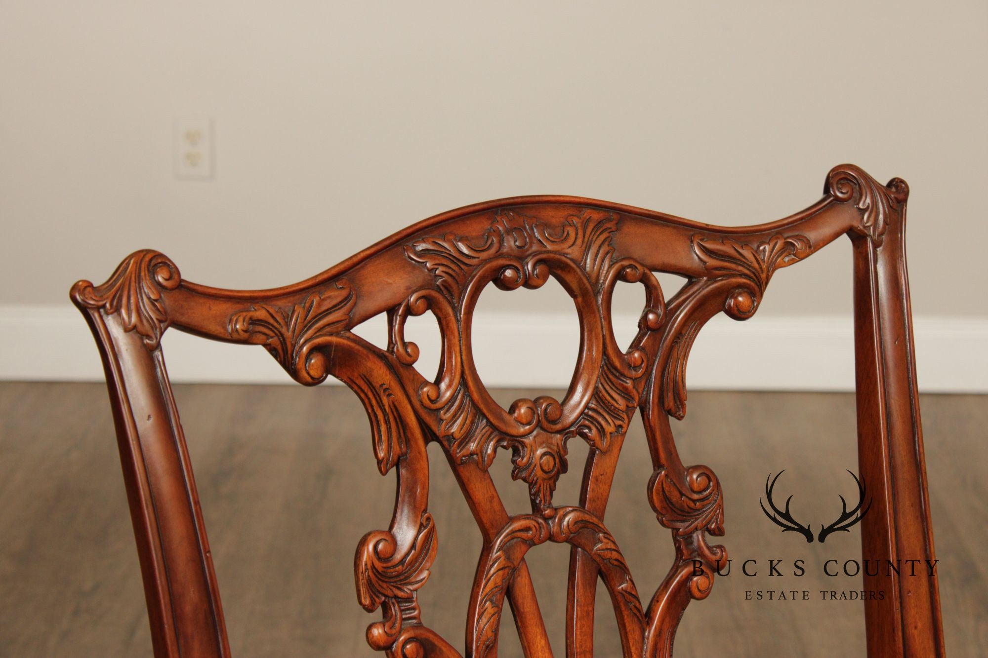 Theodore Alexander Chippendale Style Pair Of Carved Mahogany Side Chairs