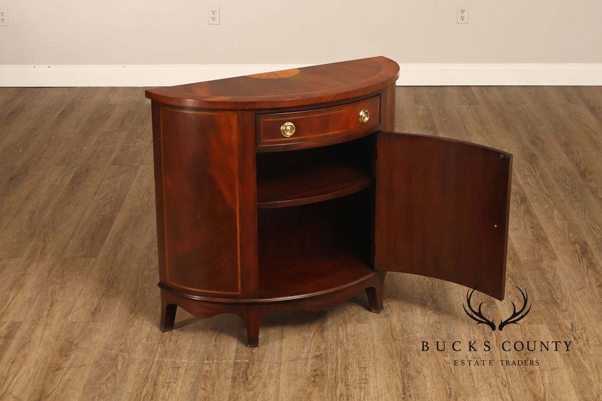 Henkel Harris Mahogany Demilune Console Cabinet Console