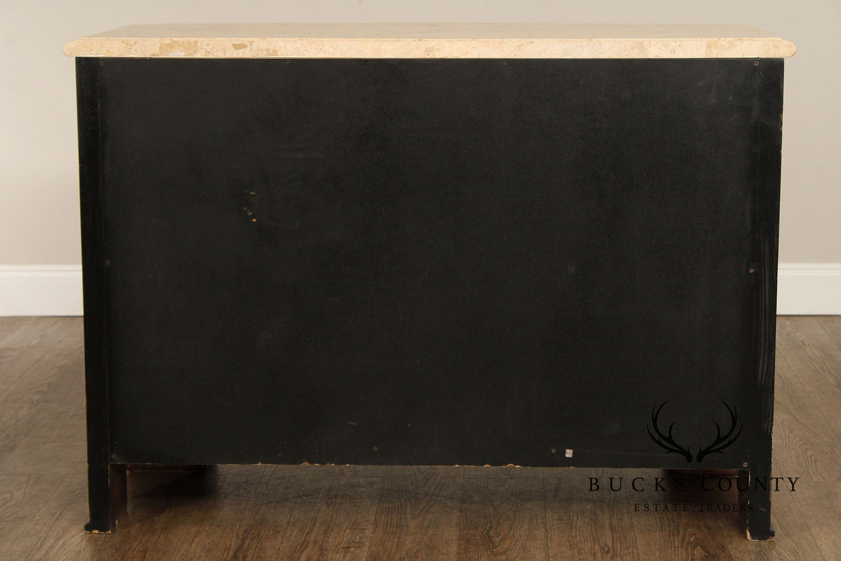 Hollywood Regency Travertine Top Console Cabinet