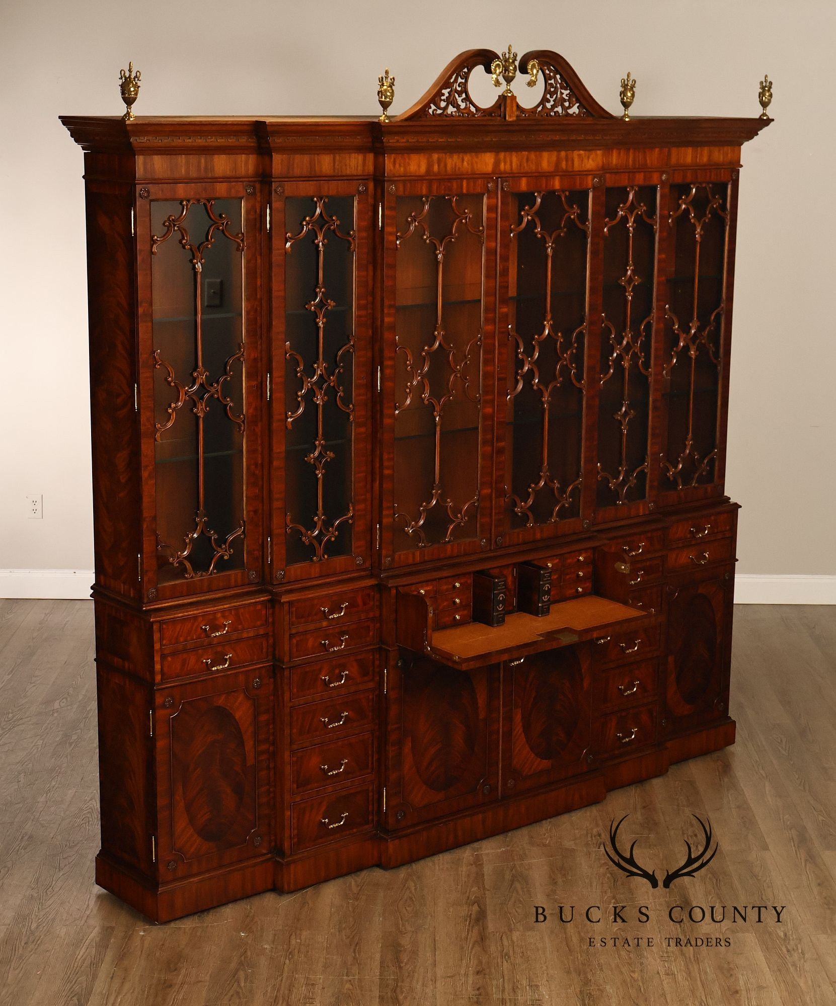 Maitland Smith Georgian Style Large Mahogany Breakfront Bookcase