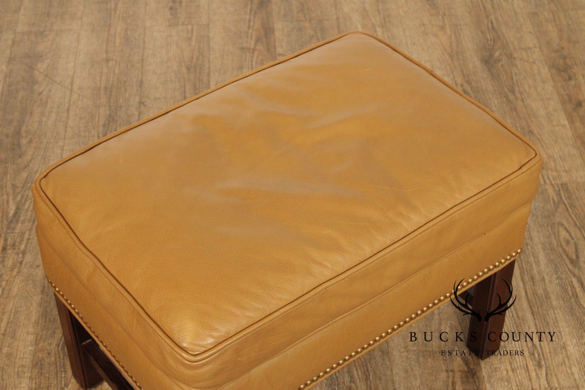 Dapha Chippendale Style Leather Wingback Chair and Ottoman
