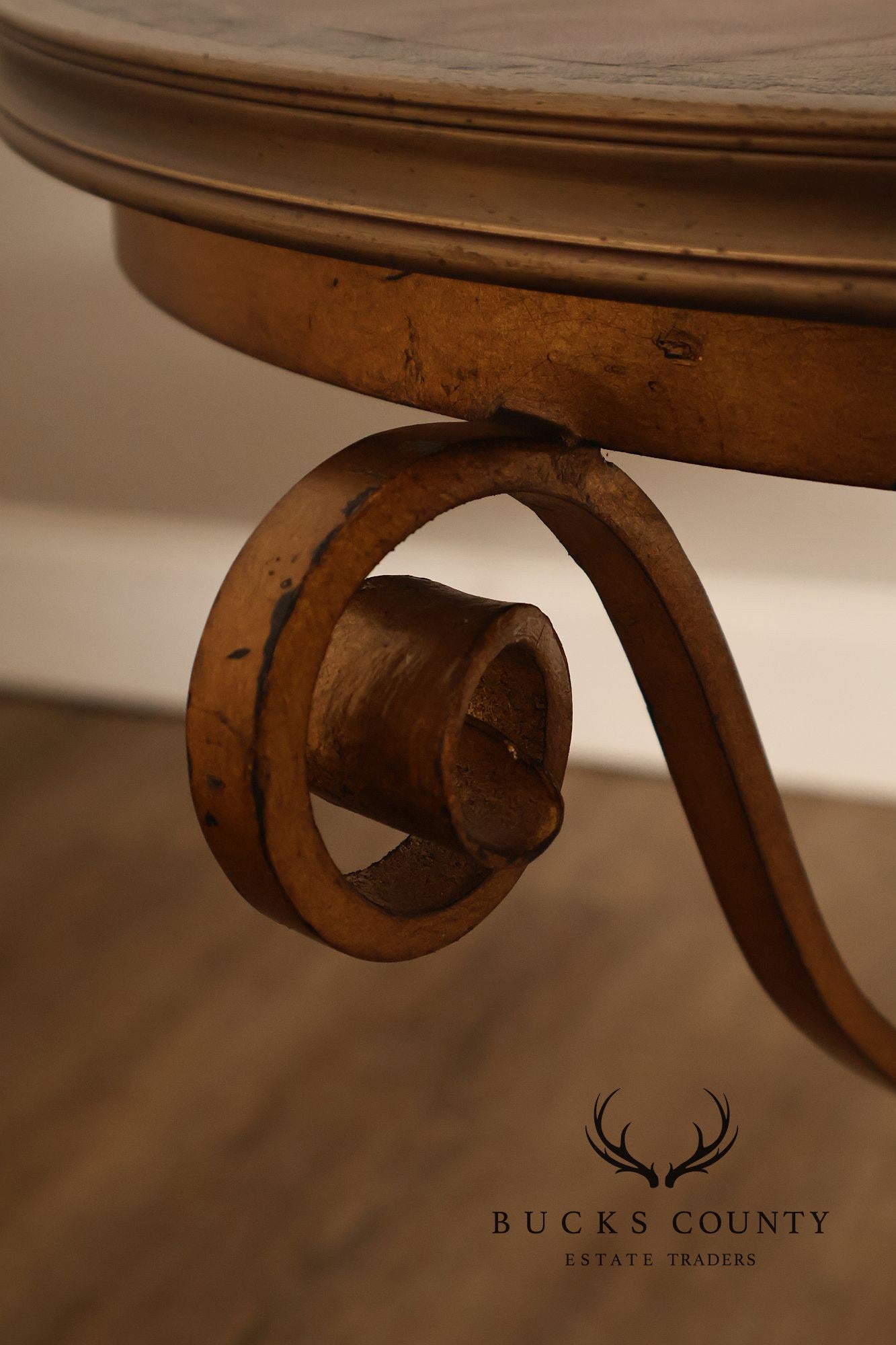 Theodore Alexander Decorative Swirl Accent Table with Metal Scroll Base