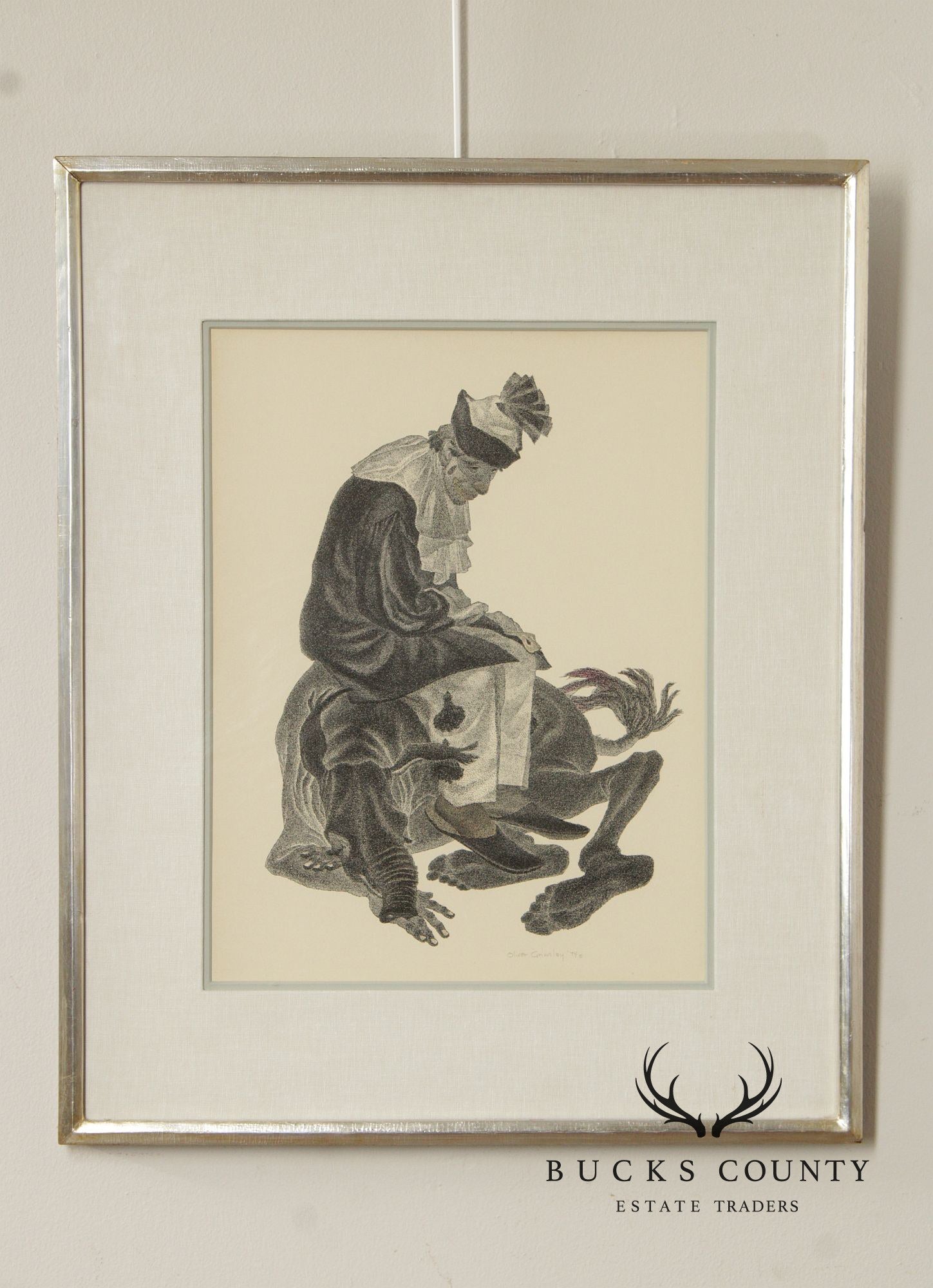 Oliver Grimley Whimsical Clown Pen and Ink Drawing