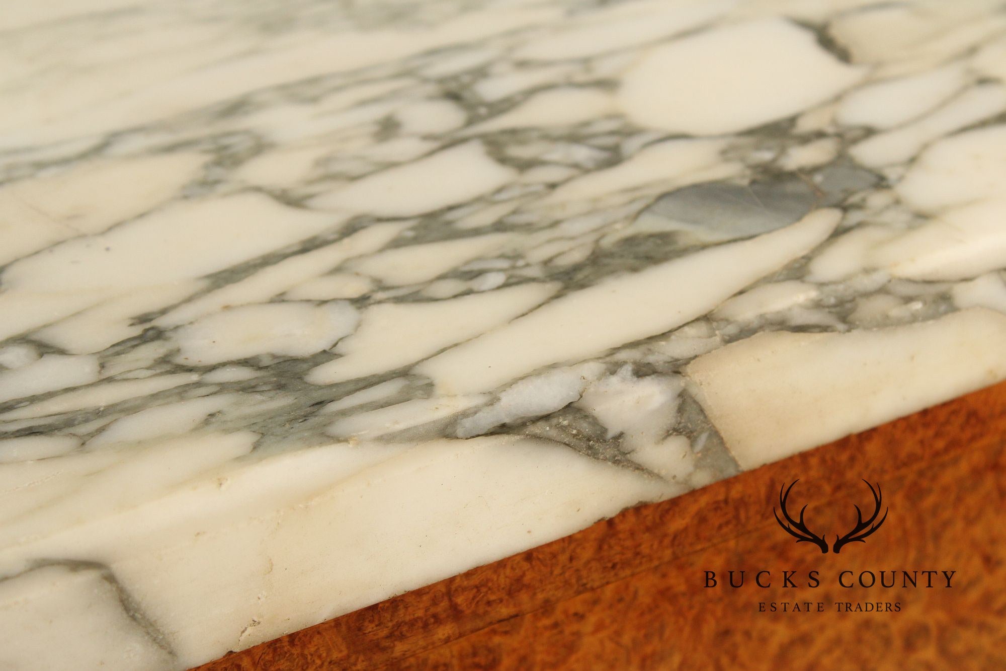 Antique French Louis XVI Style Burl Walnut Marble Top Buffet Hutch