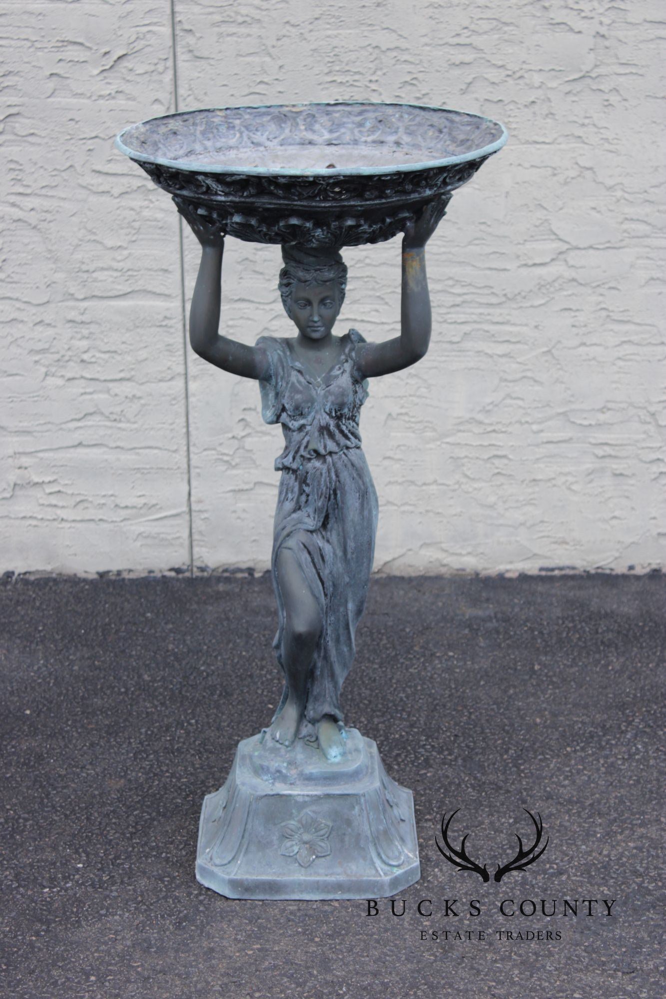Classical Style Figural Bronze Garden Birdbath