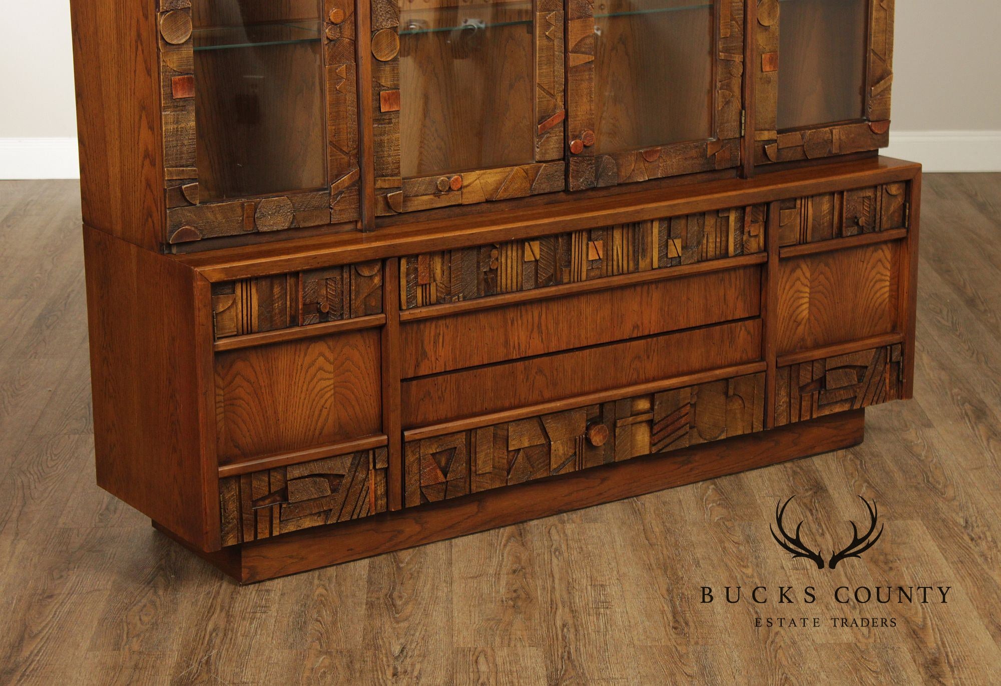 Lane 'Pueblo' Brutalist Oak China Cabinet