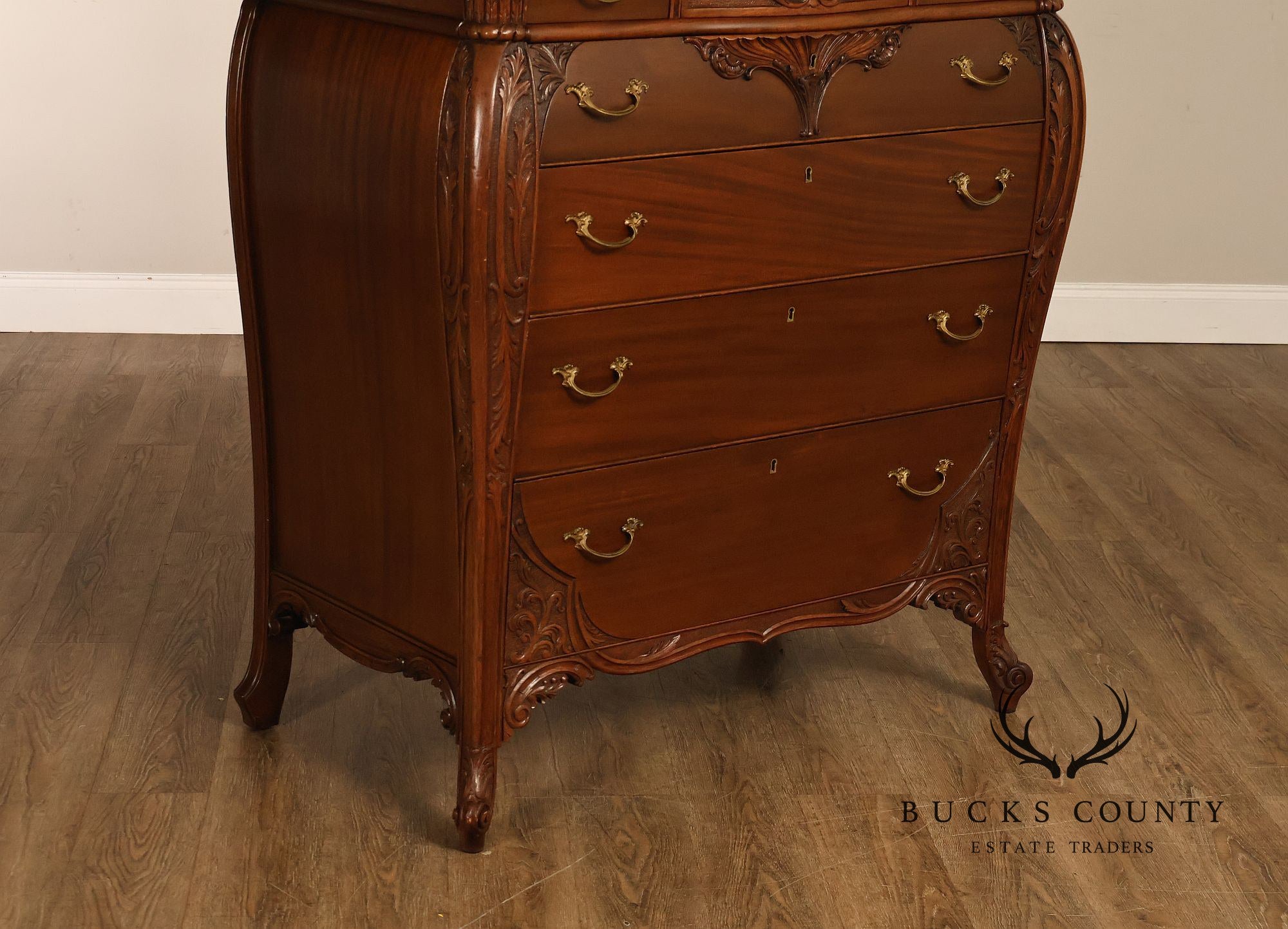 Antique R. J. Horner Carved Mahogany High Chest Of Drawers With Mirror