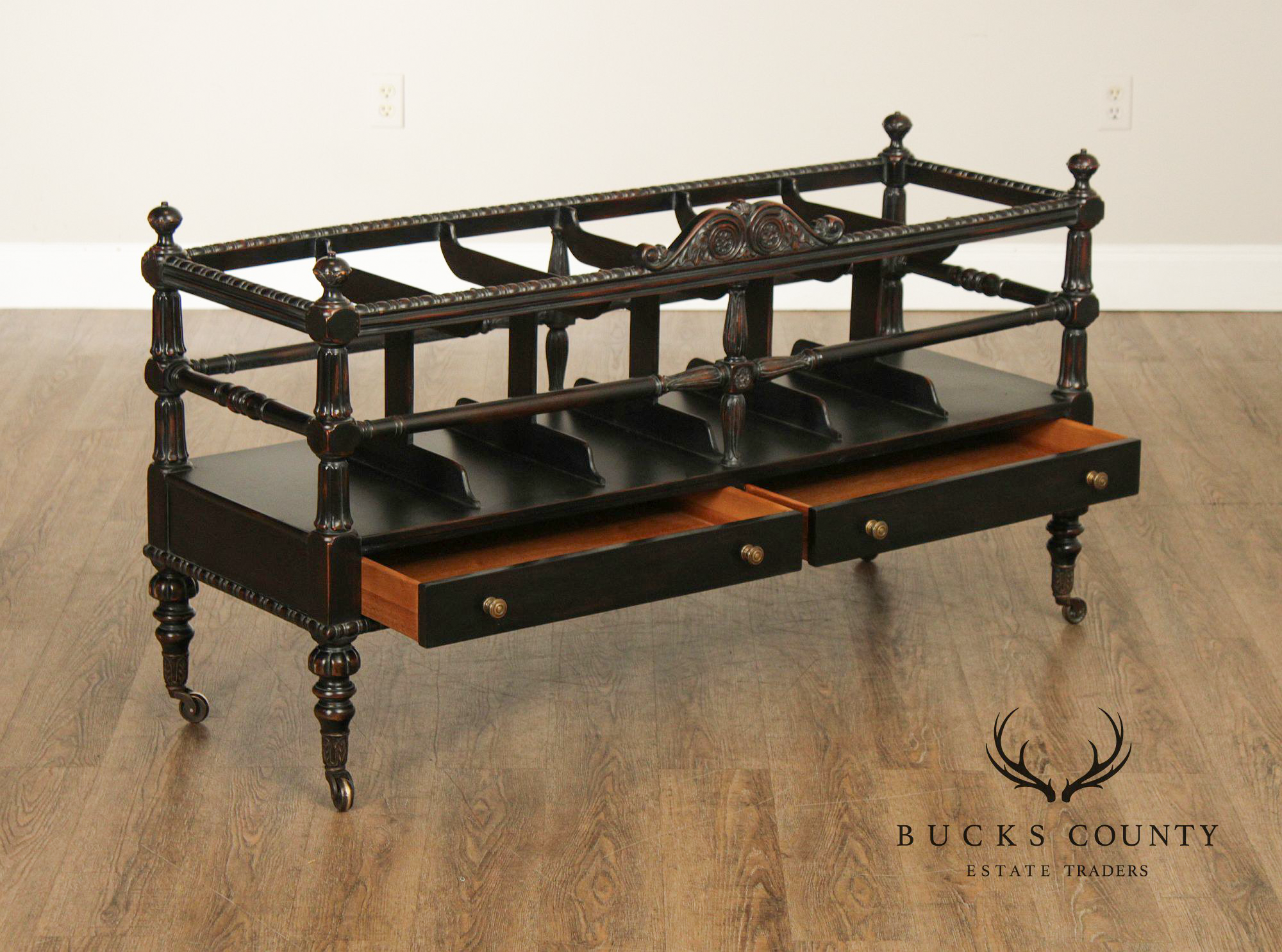 Sarried Tudor Style Ebonized Double Canterbury Magazine Rack