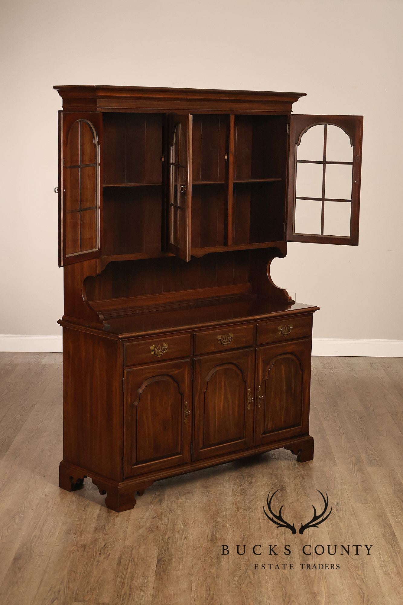 Ethan Allen Georgian Court Style Cherry Step Back Hutch China Cabinet
