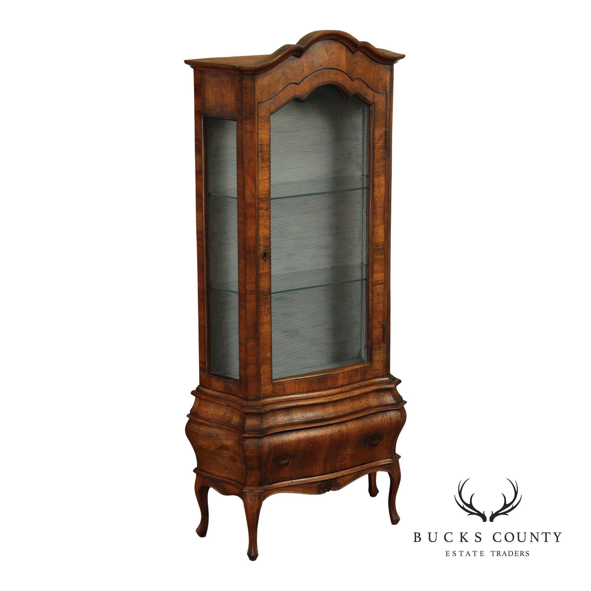 Italian Rococo Style Walnut Bombe Vitrine