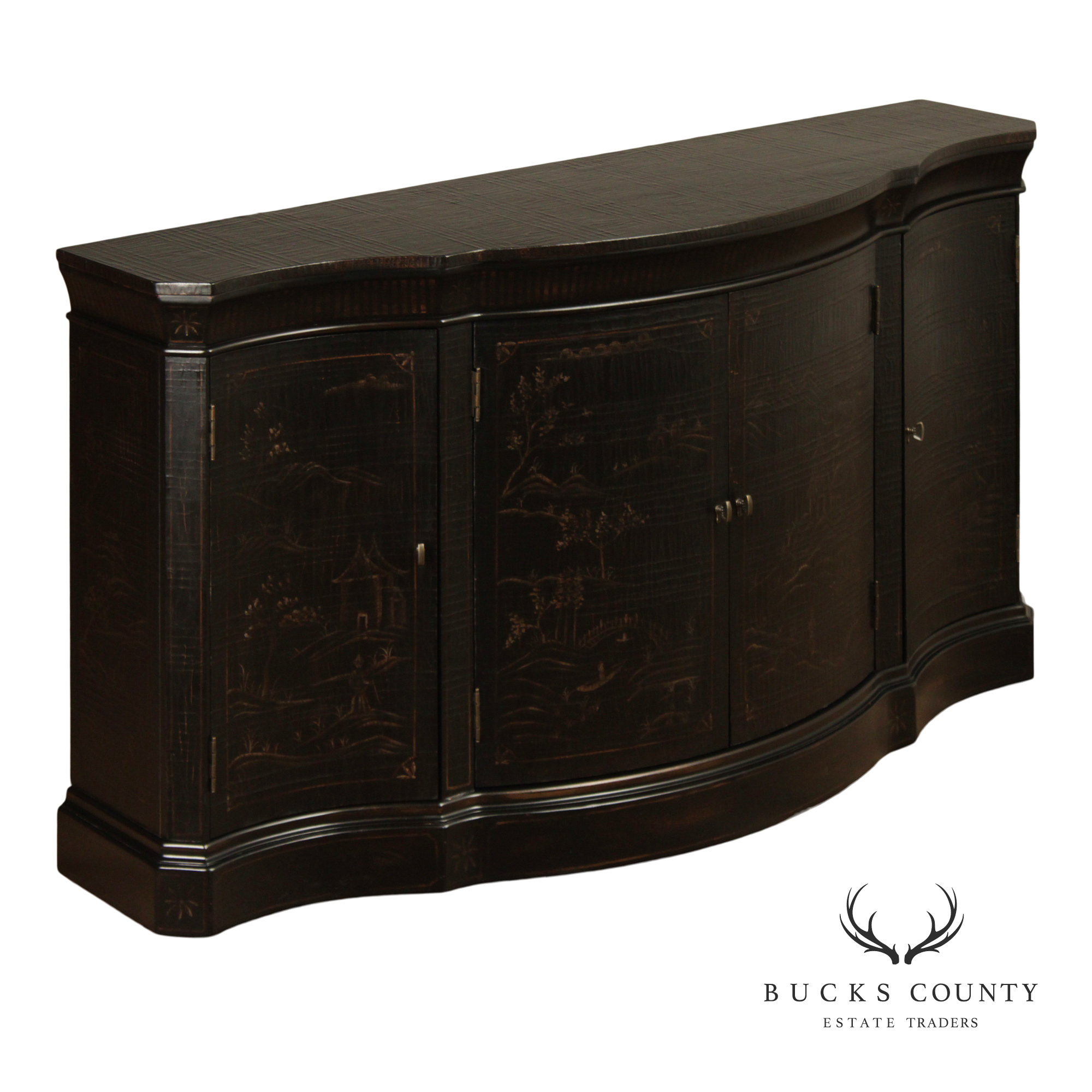 Ethan Allen Vivianne Serpentine Console Cabinet With Chinoiserie Decoration