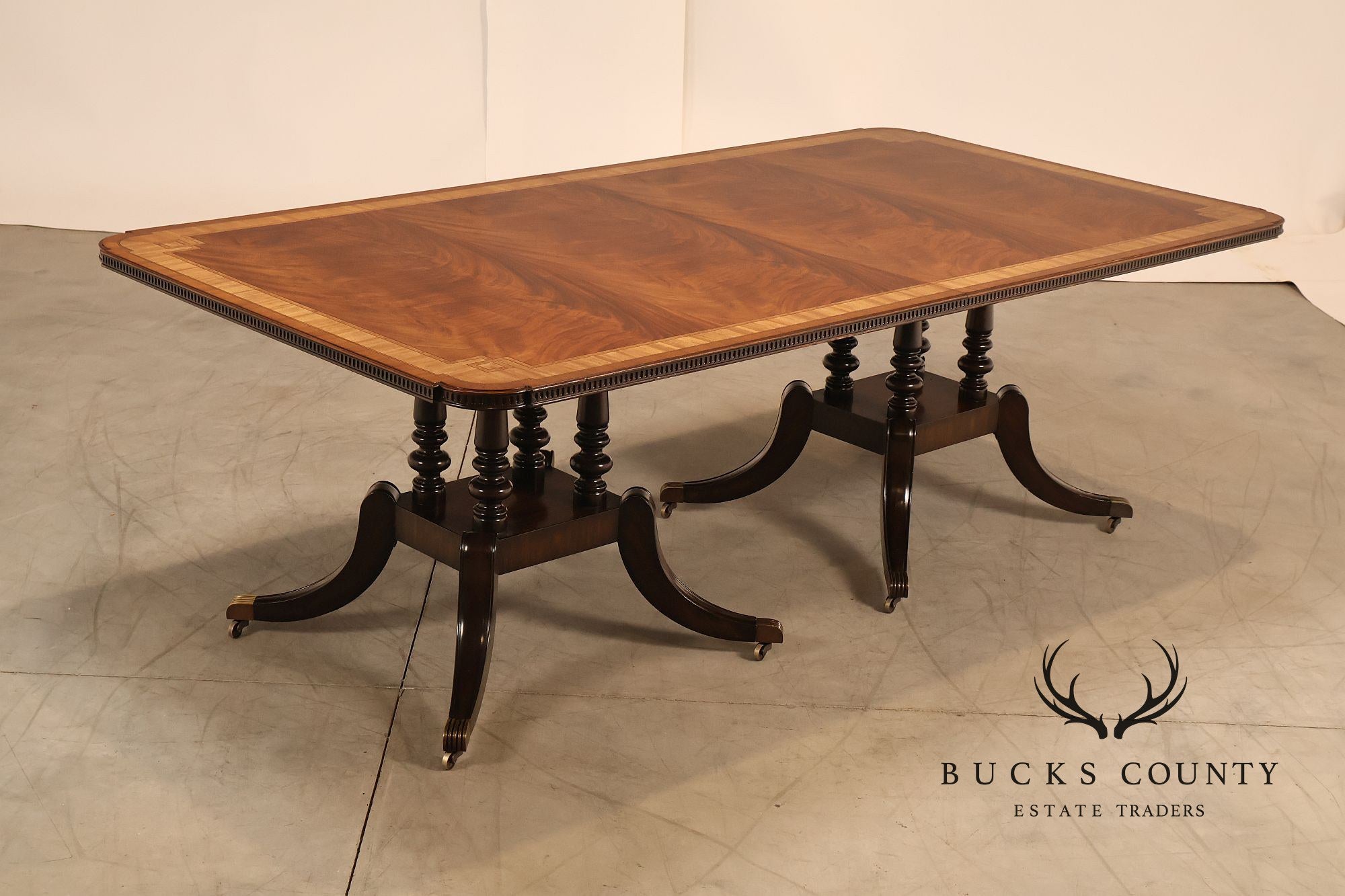 Maitland Smith Greek Key Mahogany & Satinwood Banded Dining Table