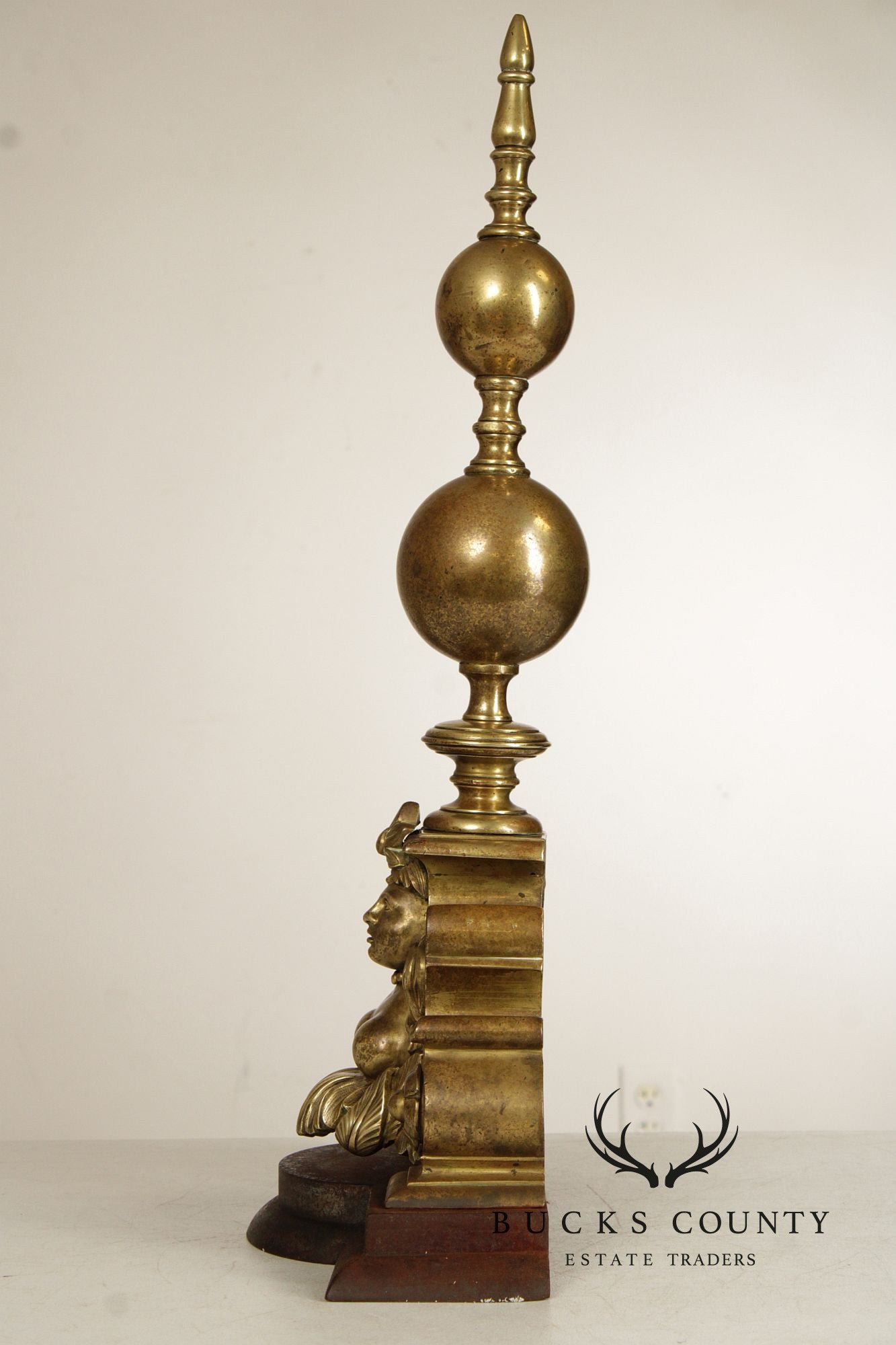 French Louis XIV Style Pair of Brass Figural 'Marmouset' Andirons