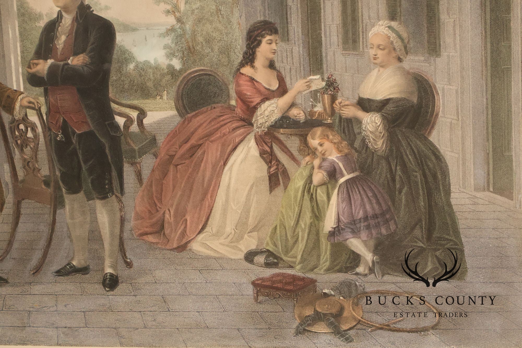 The Home Of George Washington Colored Engraving After Thomas Oldham Barlow